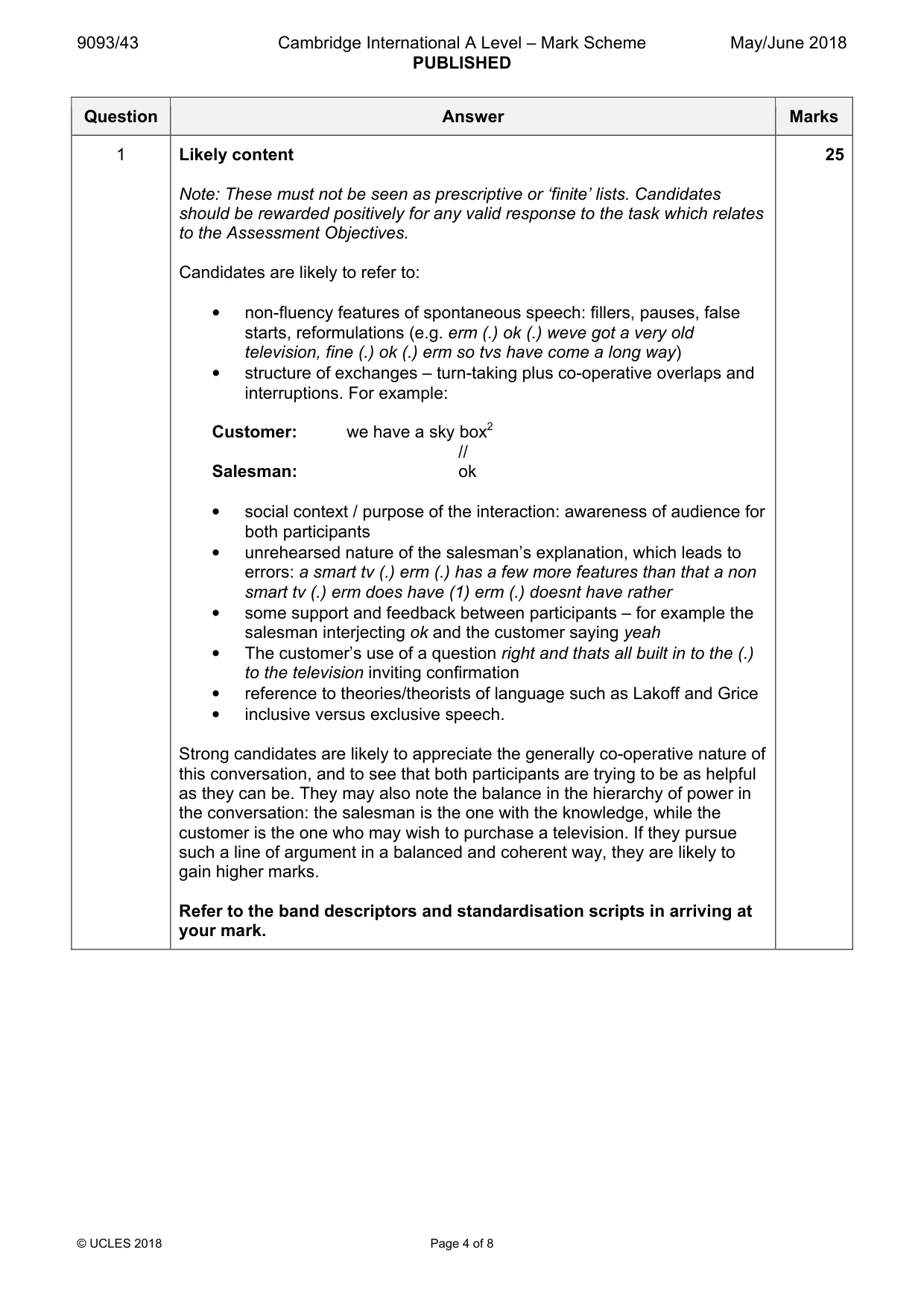 Mark scheme, page 4 of 8