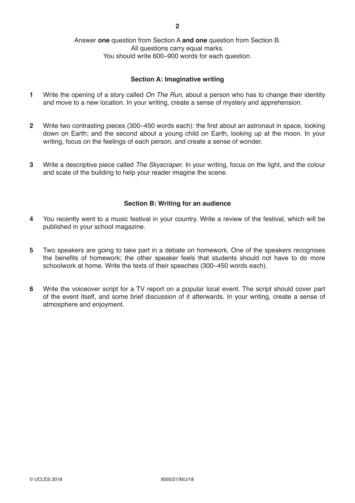 Cambridge A Level English - Language AS and A Level (from 2014) 9093 2018 May/June Paper 2 · Variant 1 question paper, page 2 of 4