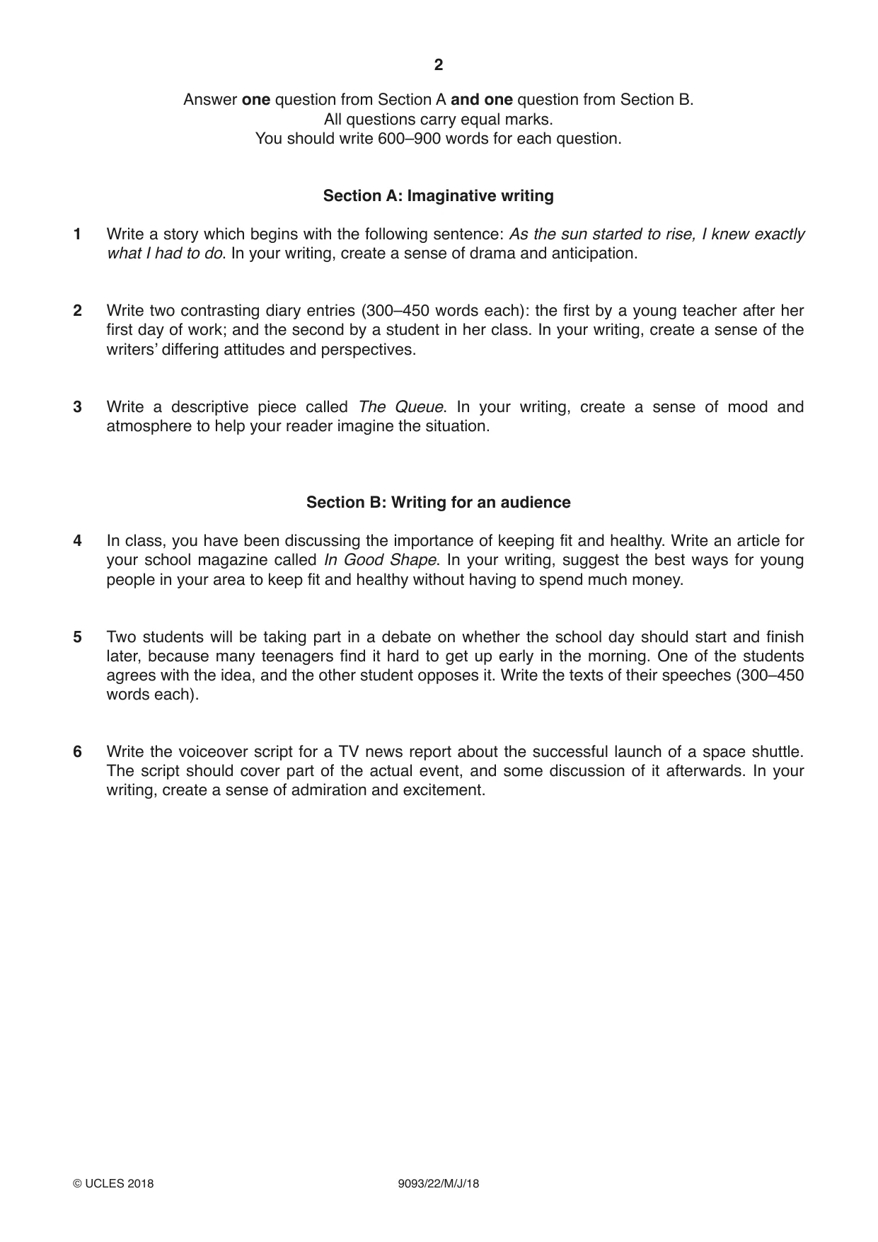Cambridge A Level English - Language AS and A Level (from 2014) 9093 2018 May/June Paper 2 · Variant 2 question paper, page 2 of 4