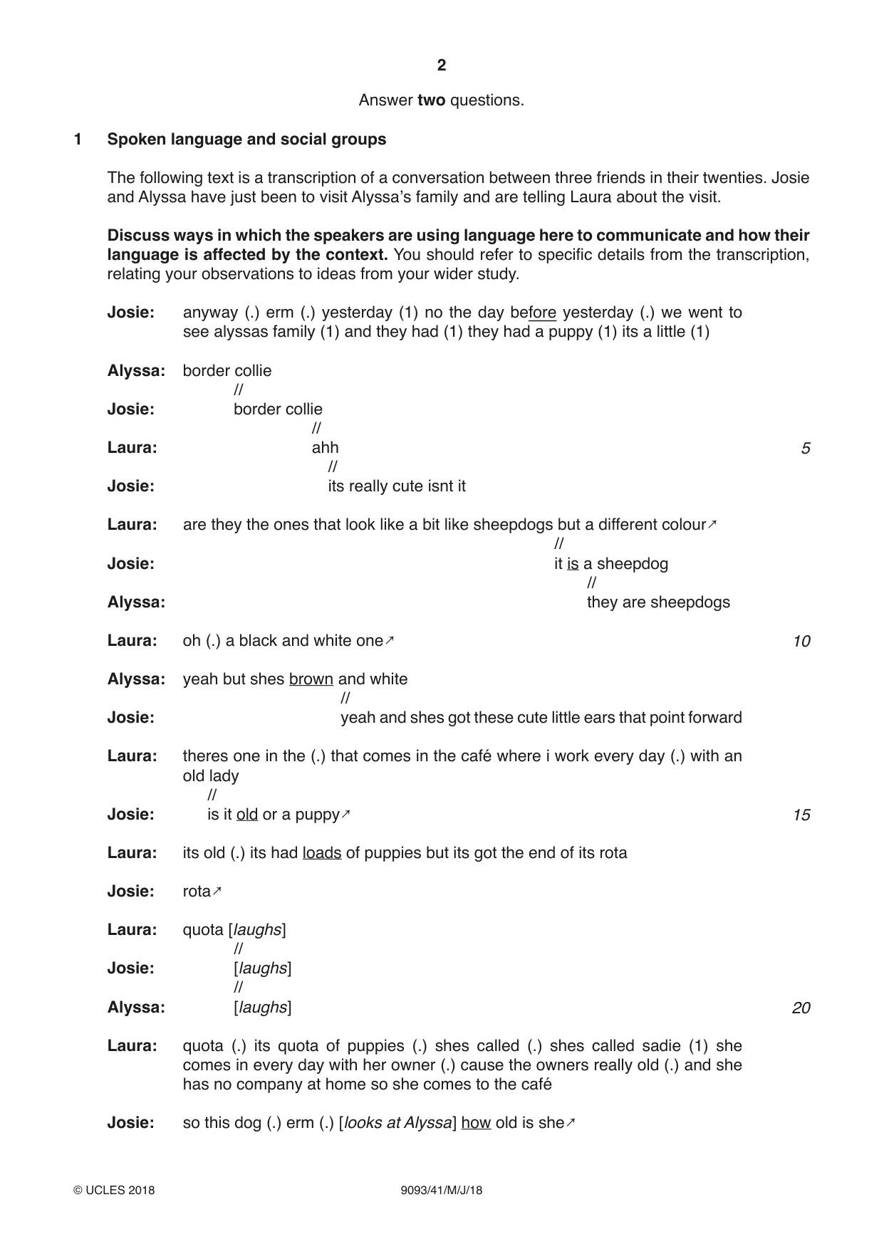Cambridge A Level English - Language AS and A Level (from 2014) 9093 2018 May/June Paper 4 · Variant 1 question paper, page 2 of 8