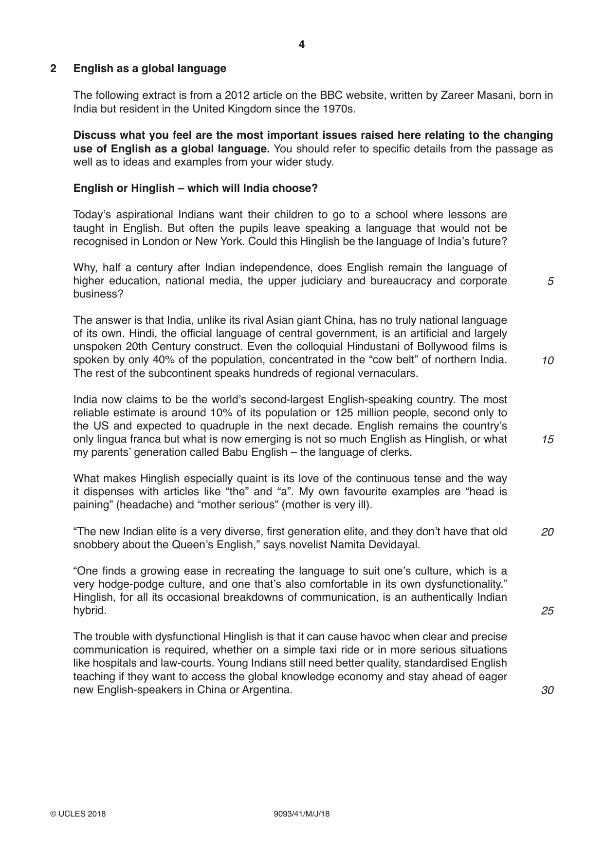 Cambridge A Level English - Language AS and A Level (from 2014) 9093 2018 May/June Paper 4 · Variant 1 question paper, page 4 of 8
