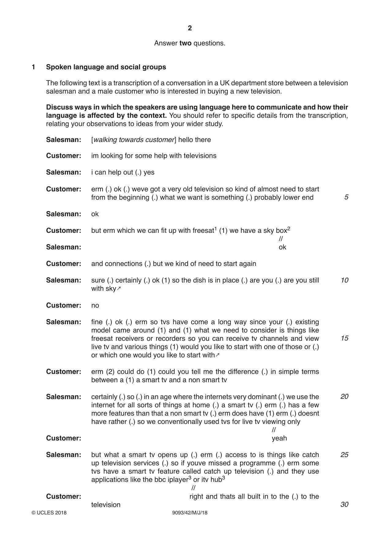 Cambridge A Level English - Language AS and A Level (from 2014) 9093 2018 May/June Paper 4 · Variant 2 question paper, page 2 of 8