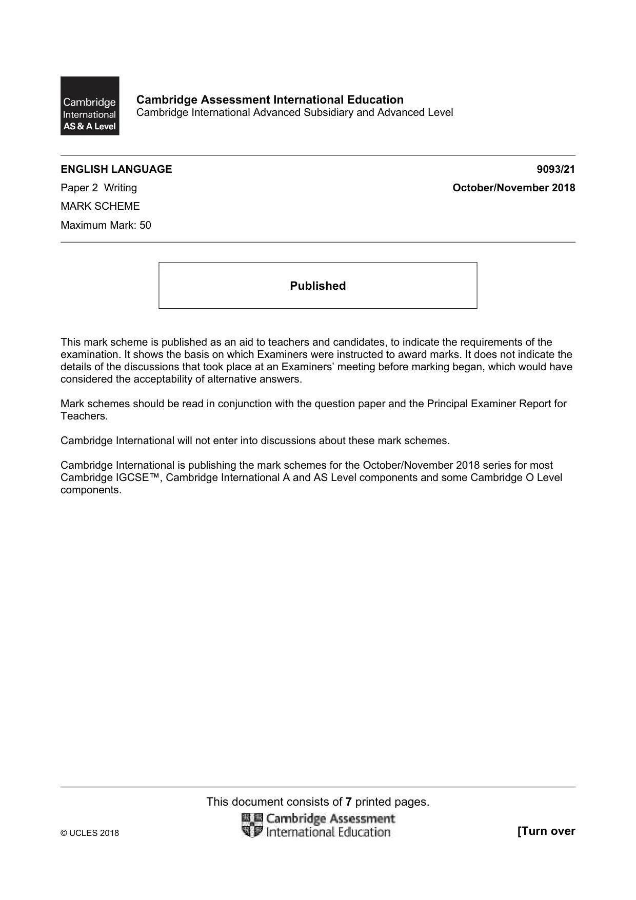 Mark scheme, page 1 of 7