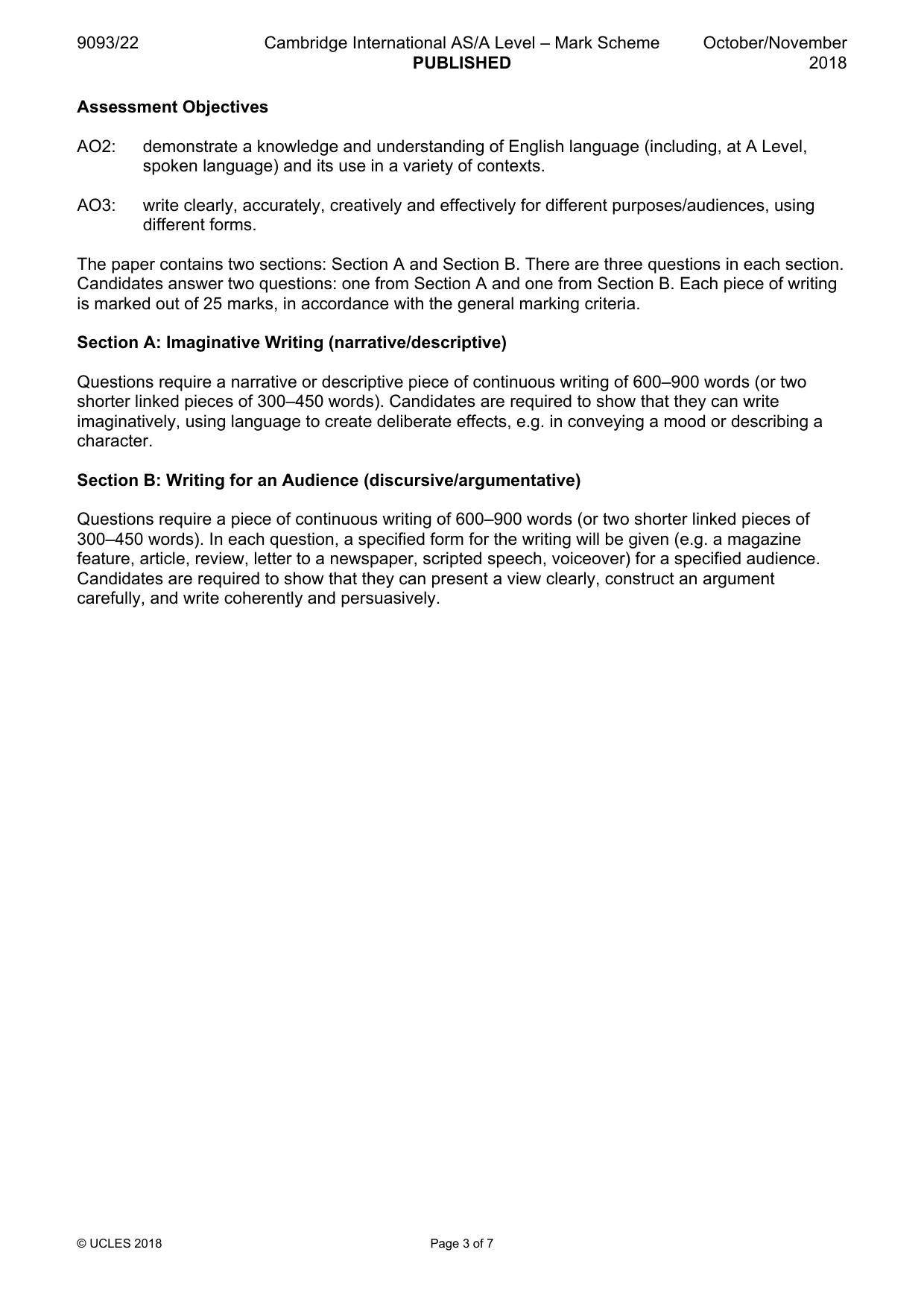 Mark scheme, page 3 of 7