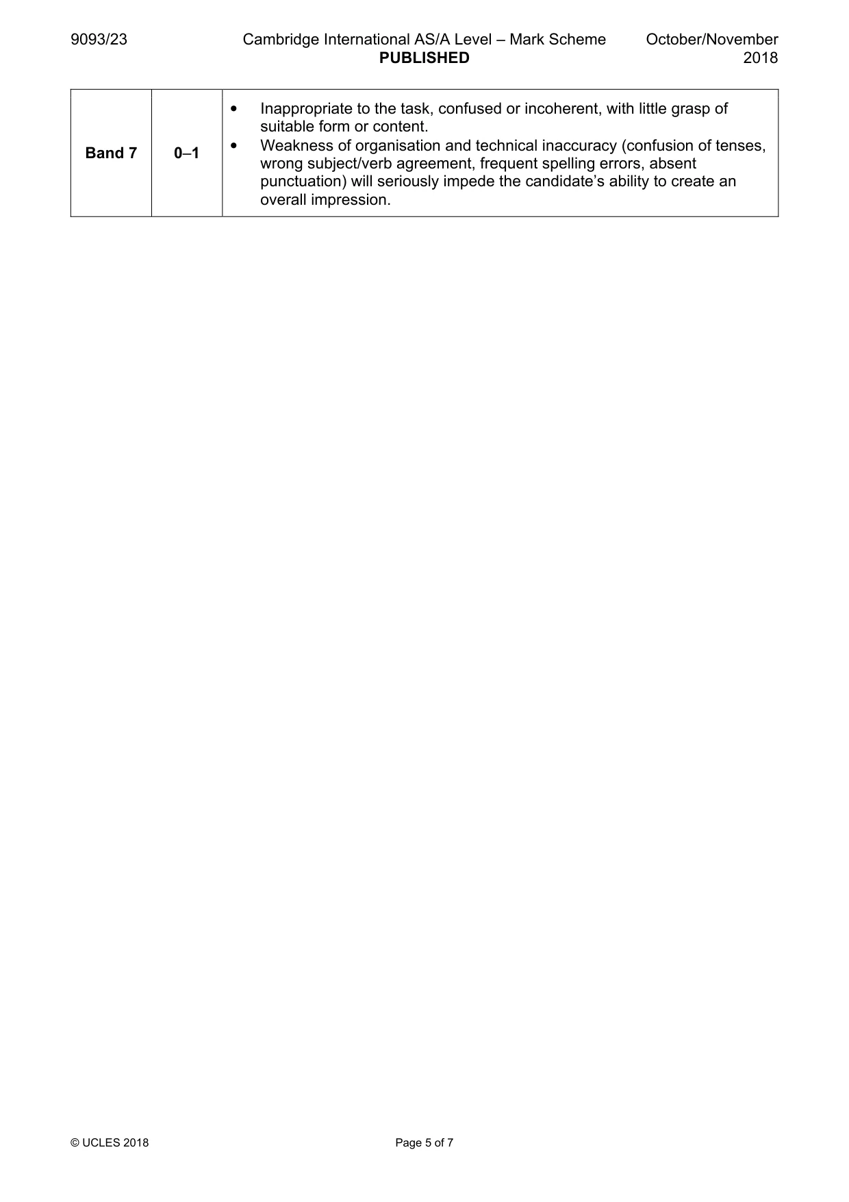 Mark scheme, page 5 of 7