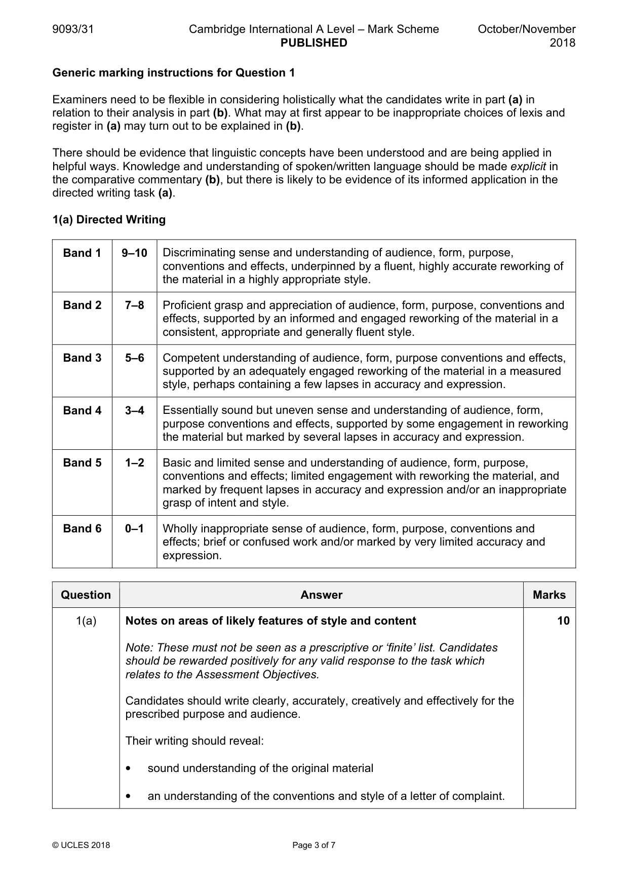 Mark scheme, page 3 of 7