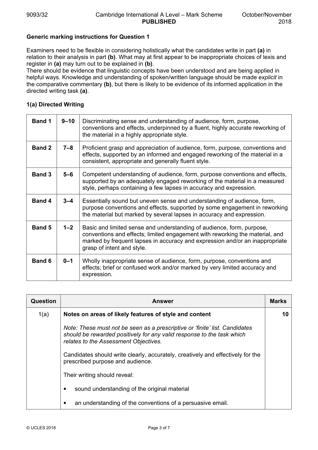Mark scheme, page 3 of 7
