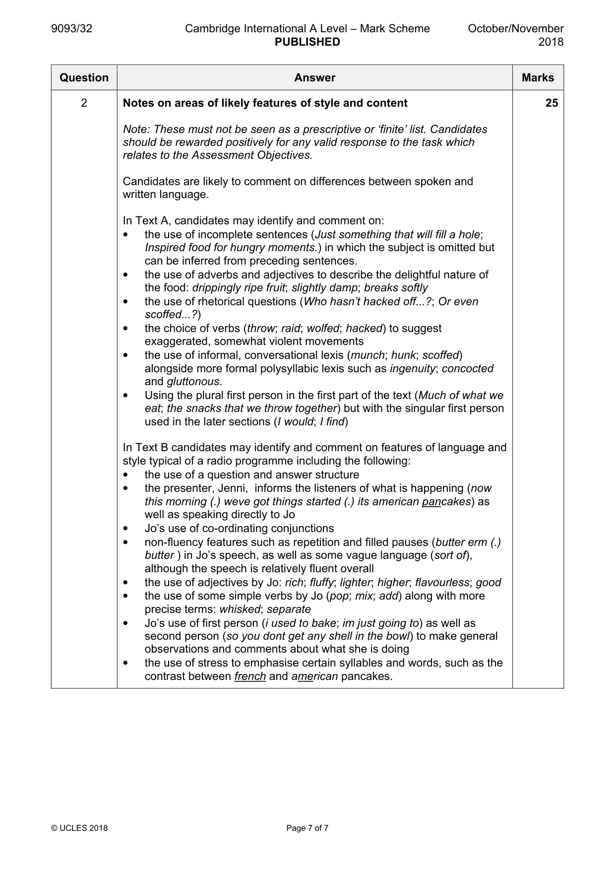 Mark scheme, page 7 of 7