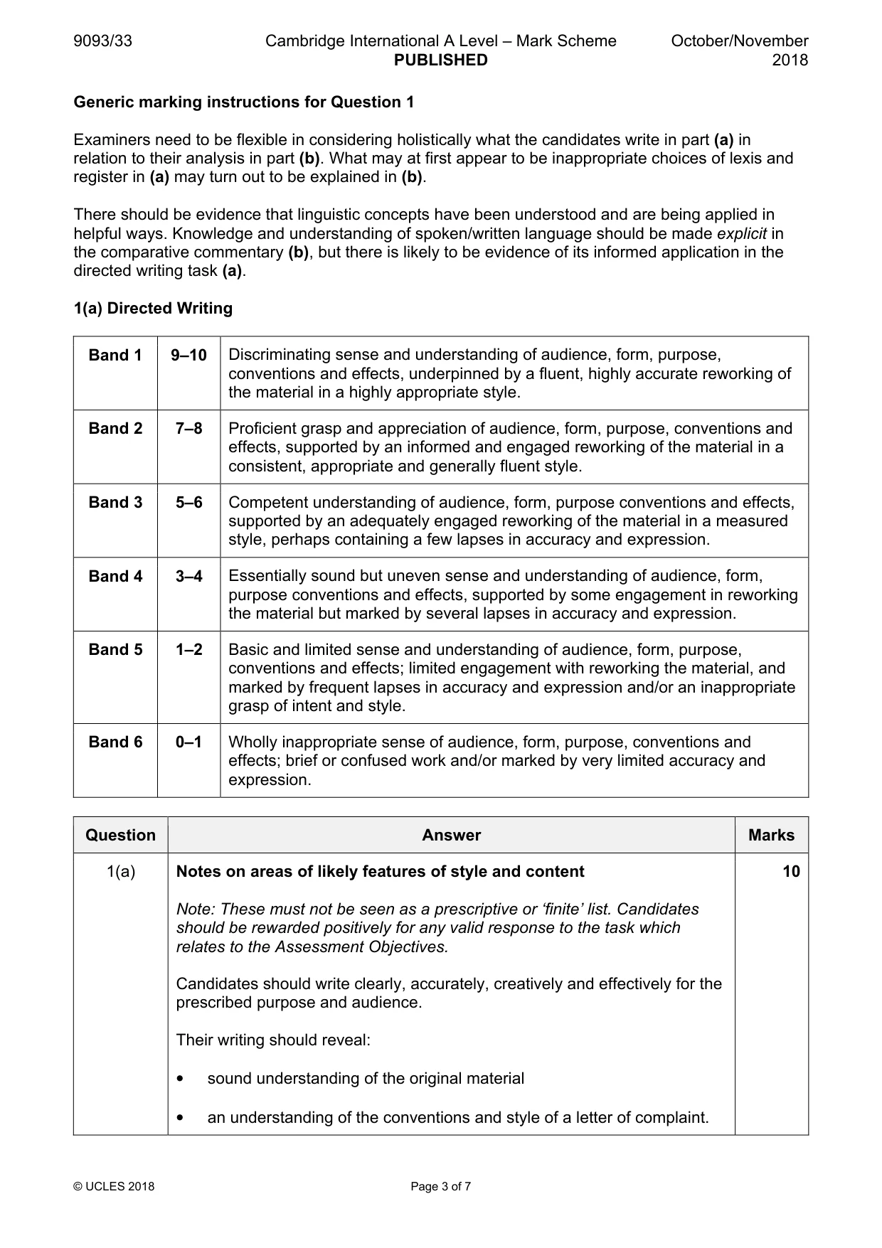 Mark scheme, page 3 of 7