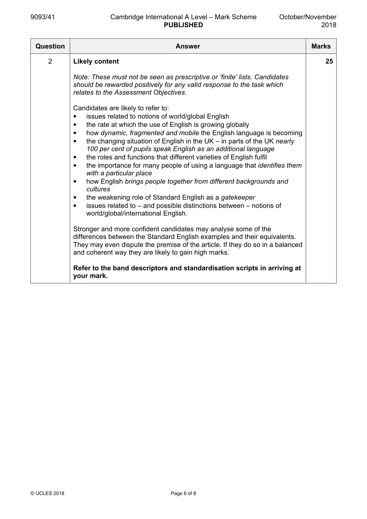 Mark scheme, page 6 of 8