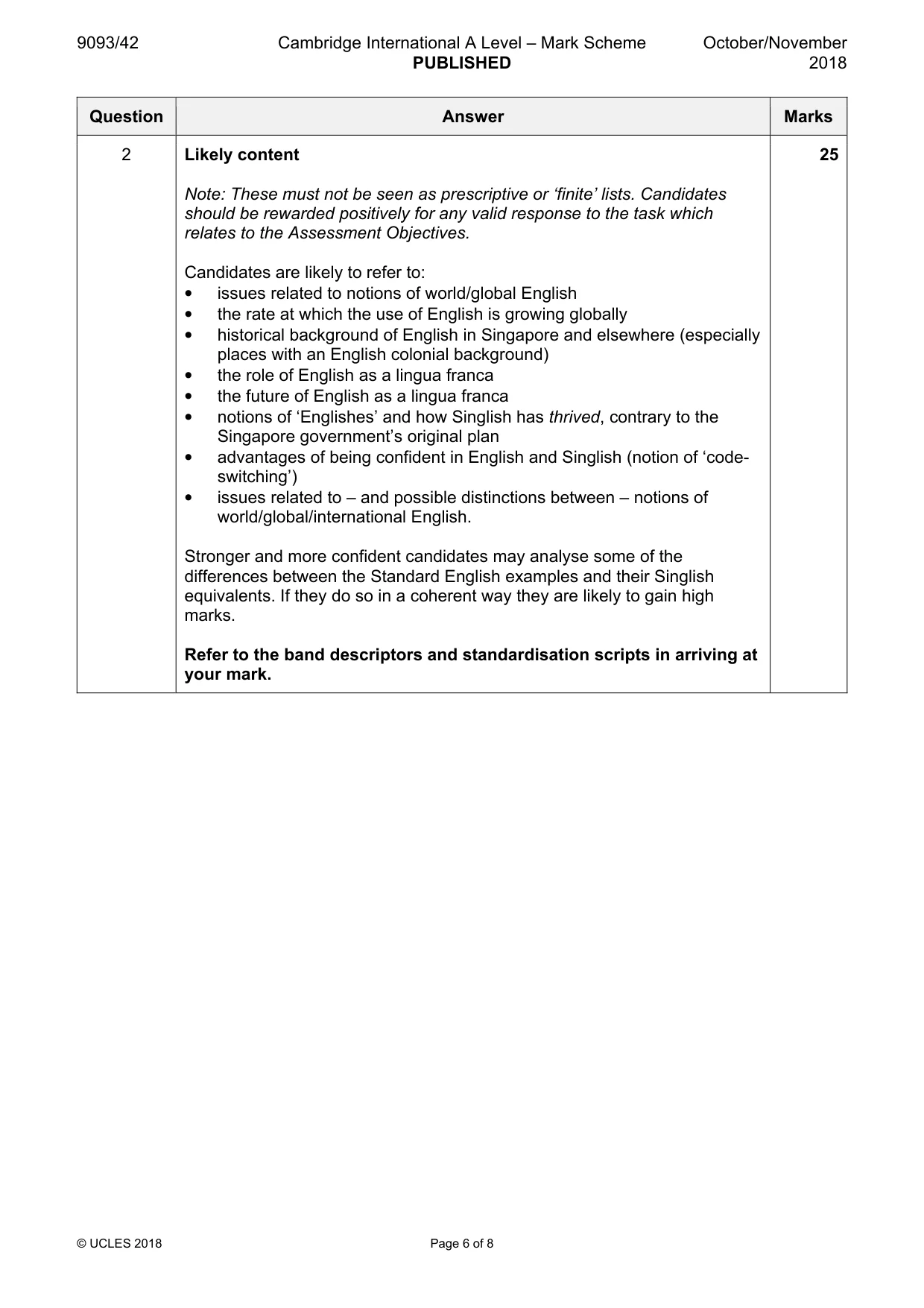 Mark scheme, page 6 of 8