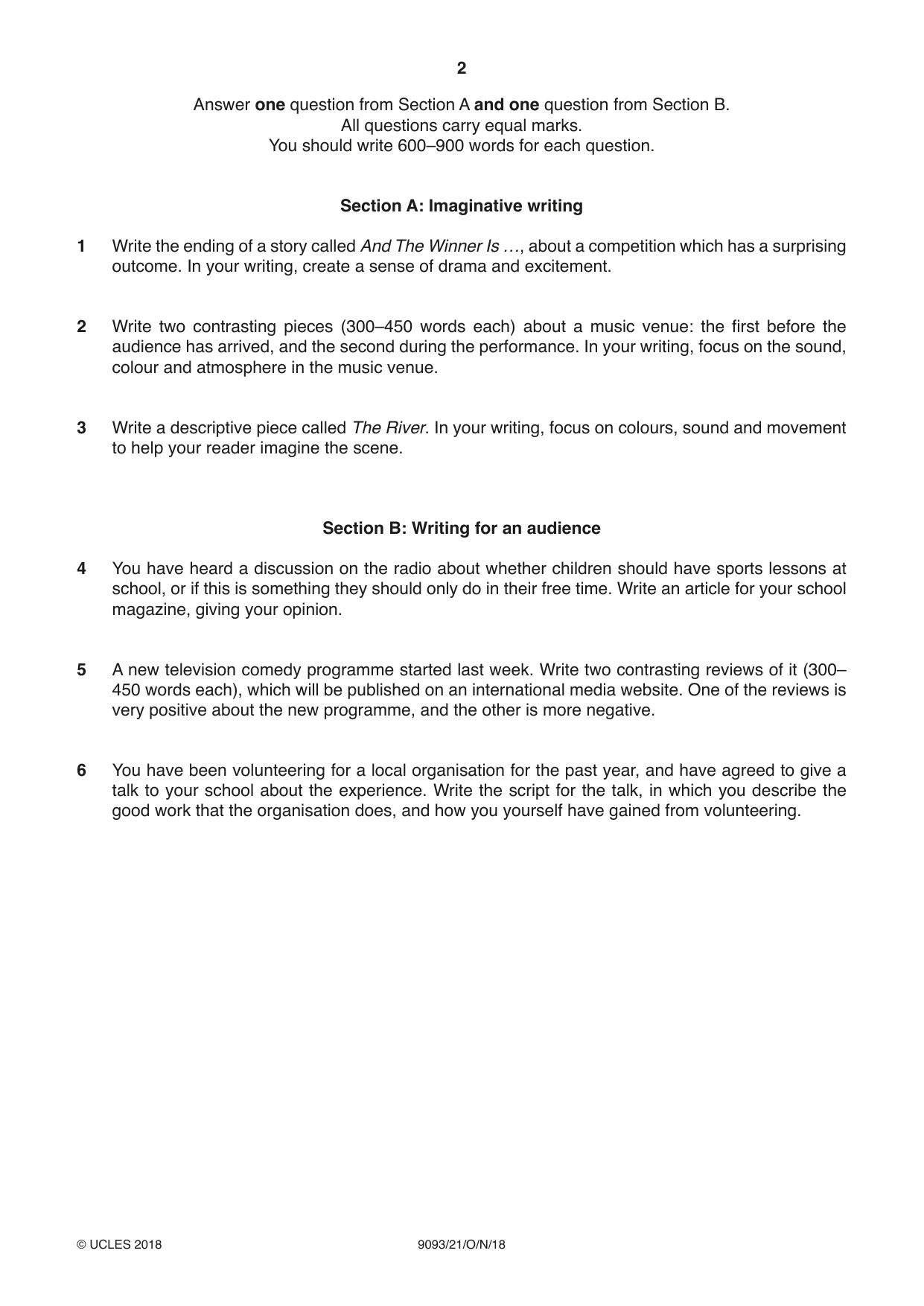 Cambridge A Level English - Language AS and A Level (from 2014) 9093 2018 Oct/Nov Paper 2 · Variant 1 question paper, page 2 of 4