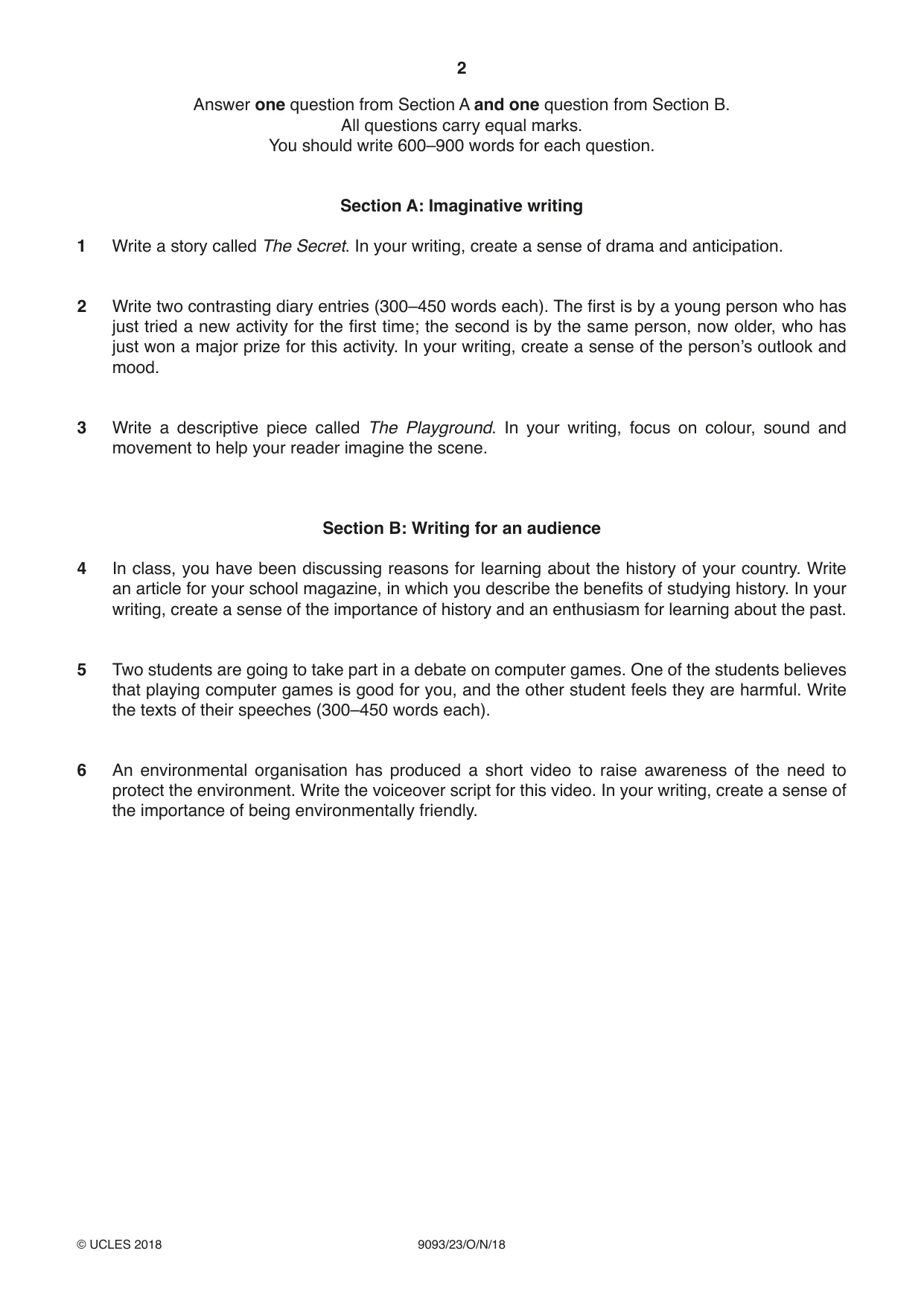 Cambridge A Level English - Language AS and A Level (from 2014) 9093 2018 Oct/Nov Paper 2 · Variant 3 question paper, page 2 of 4