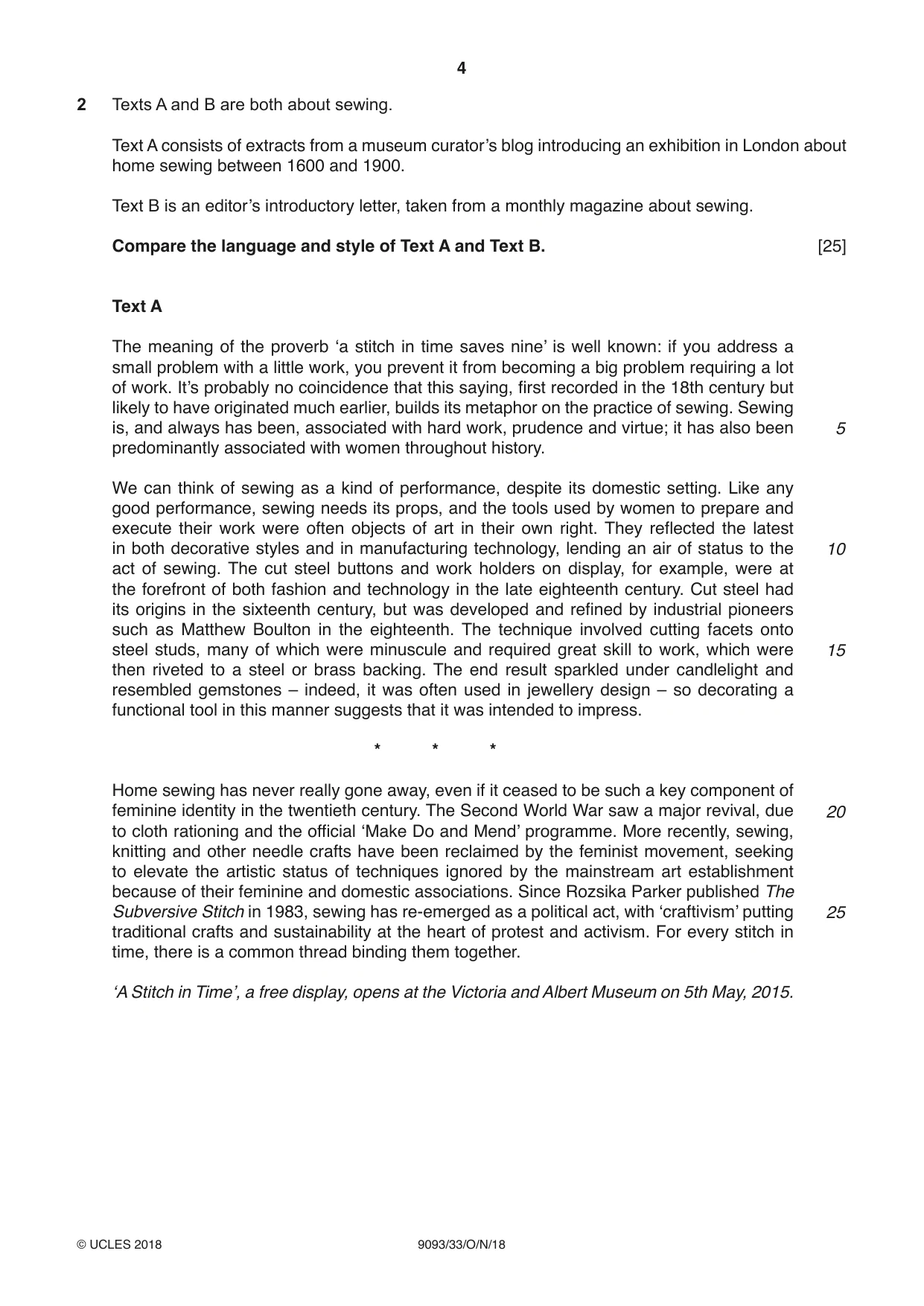 Cambridge A Level English - Language AS and A Level (from 2014) 9093 2018 Oct/Nov Paper 3 · Variant 3 question paper, page 4 of 8