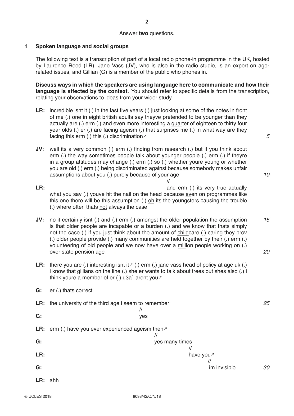 Cambridge A Level English - Language AS and A Level (from 2014) 9093 2018 Oct/Nov Paper 4 · Variant 2 question paper, page 2 of 8