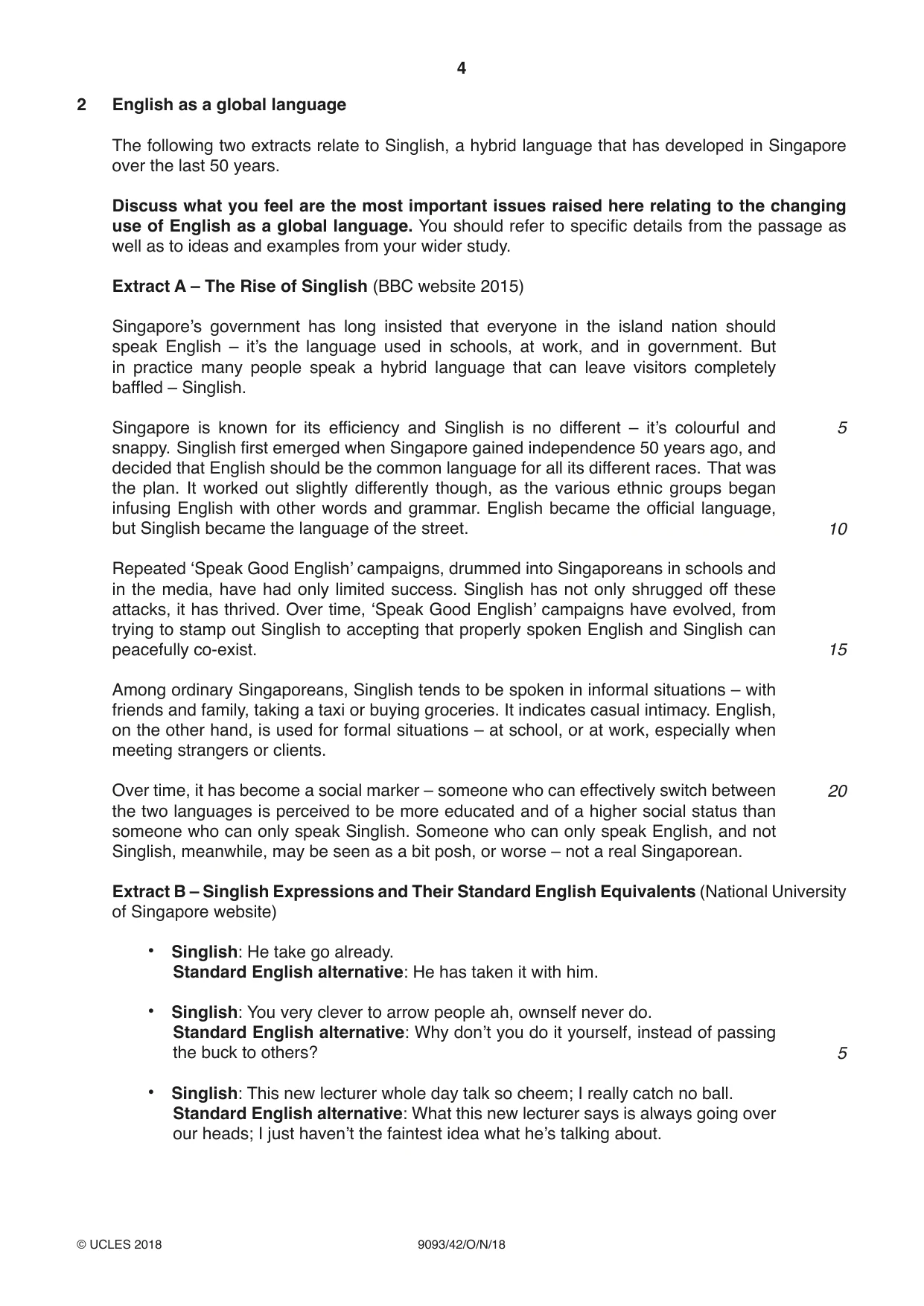 Cambridge A Level English - Language AS and A Level (from 2014) 9093 2018 Oct/Nov Paper 4 · Variant 2 question paper, page 4 of 8