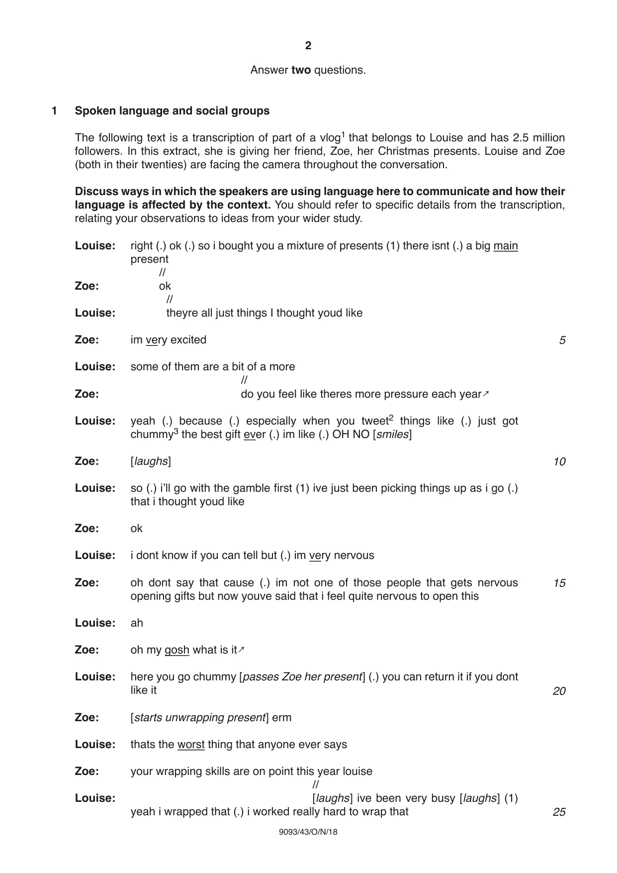 Cambridge A Level English - Language AS and A Level (from 2014) 9093 2018 Oct/Nov Paper 4 · Variant 3 question paper, page 2 of 8