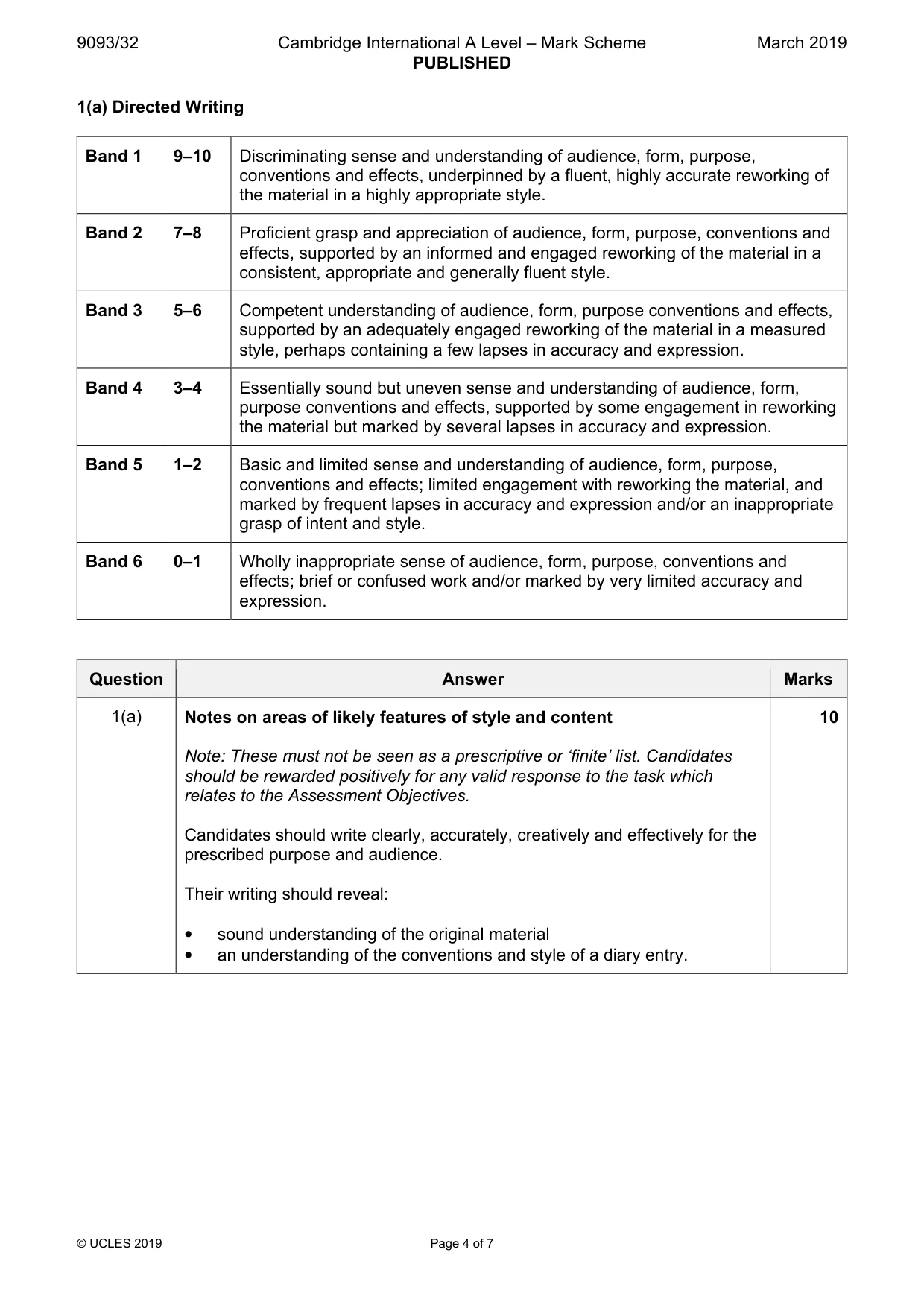 Mark scheme, page 4 of 7