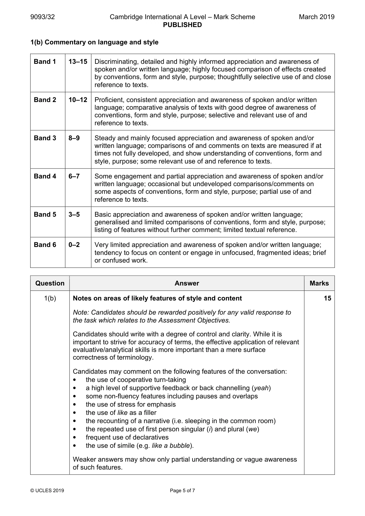 Mark scheme, page 5 of 7