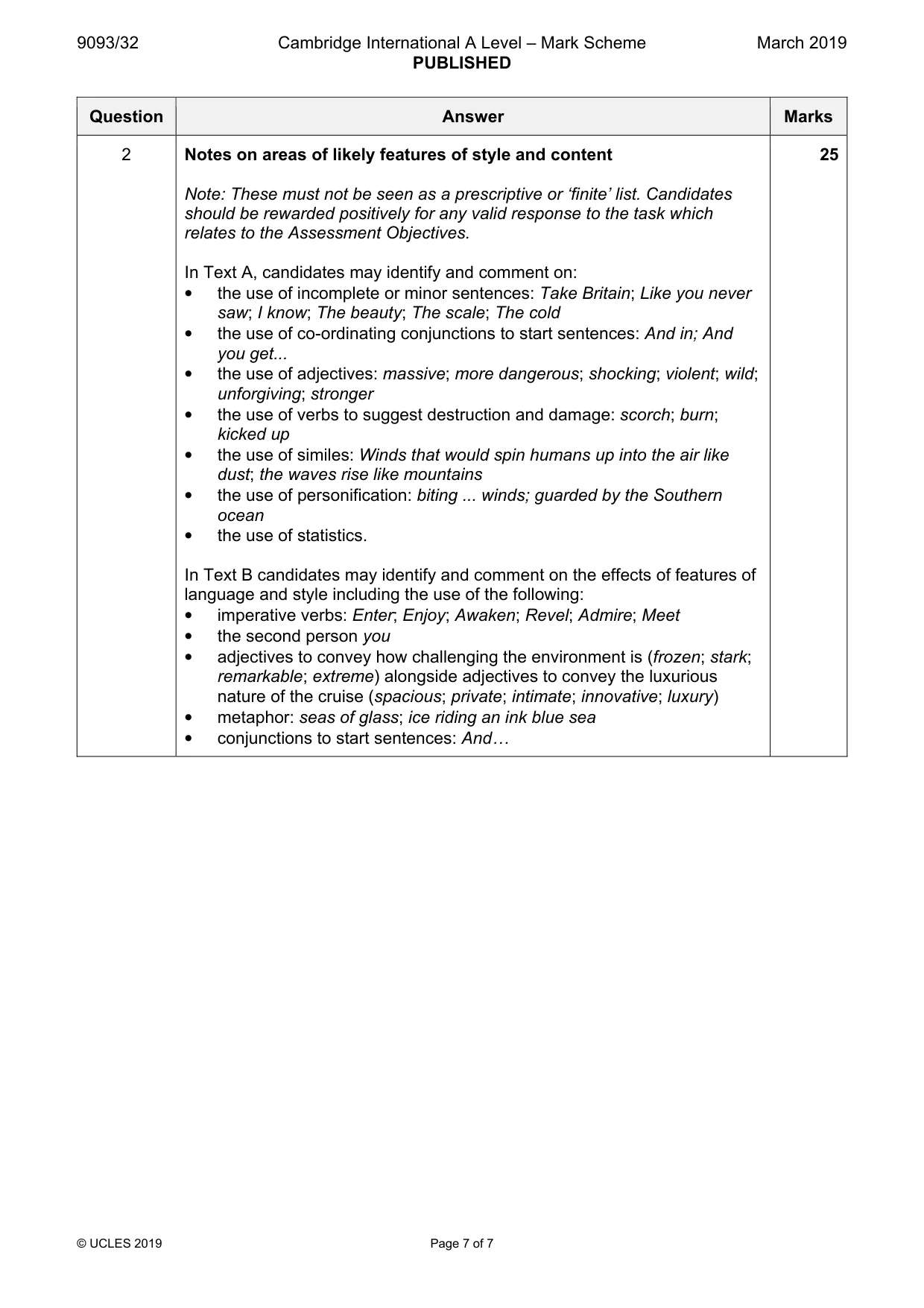 Mark scheme, page 7 of 7