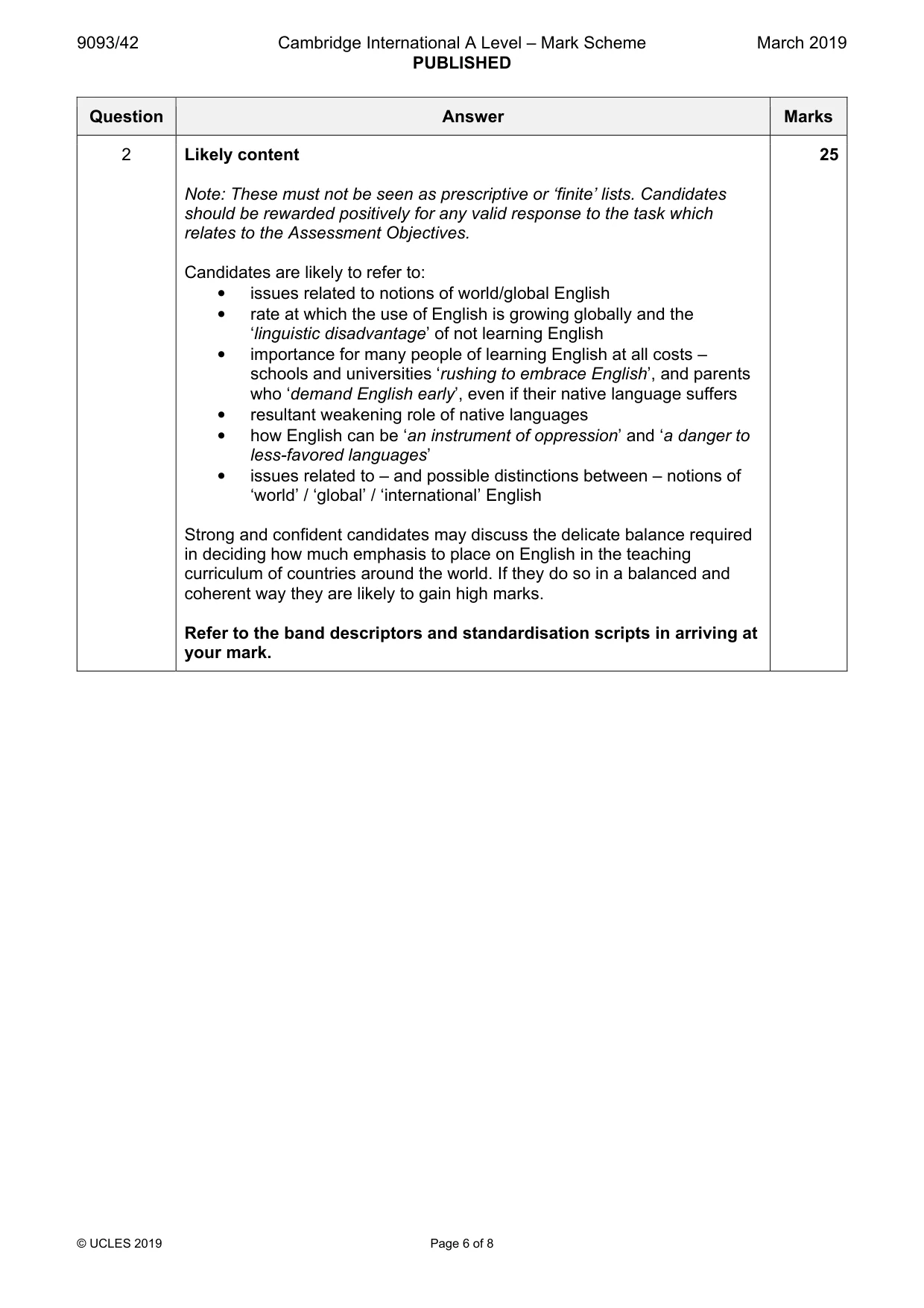 Mark scheme, page 6 of 8