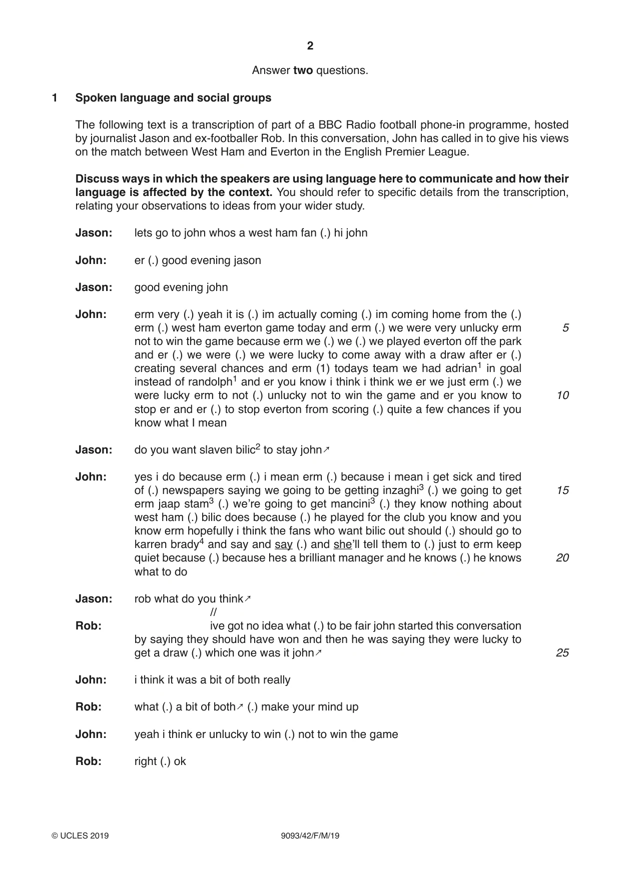 Cambridge A Level English - Language AS and A Level (from 2014) 9093 2019 Feb/March Paper 4 · Variant 2 question paper, page 2 of 8