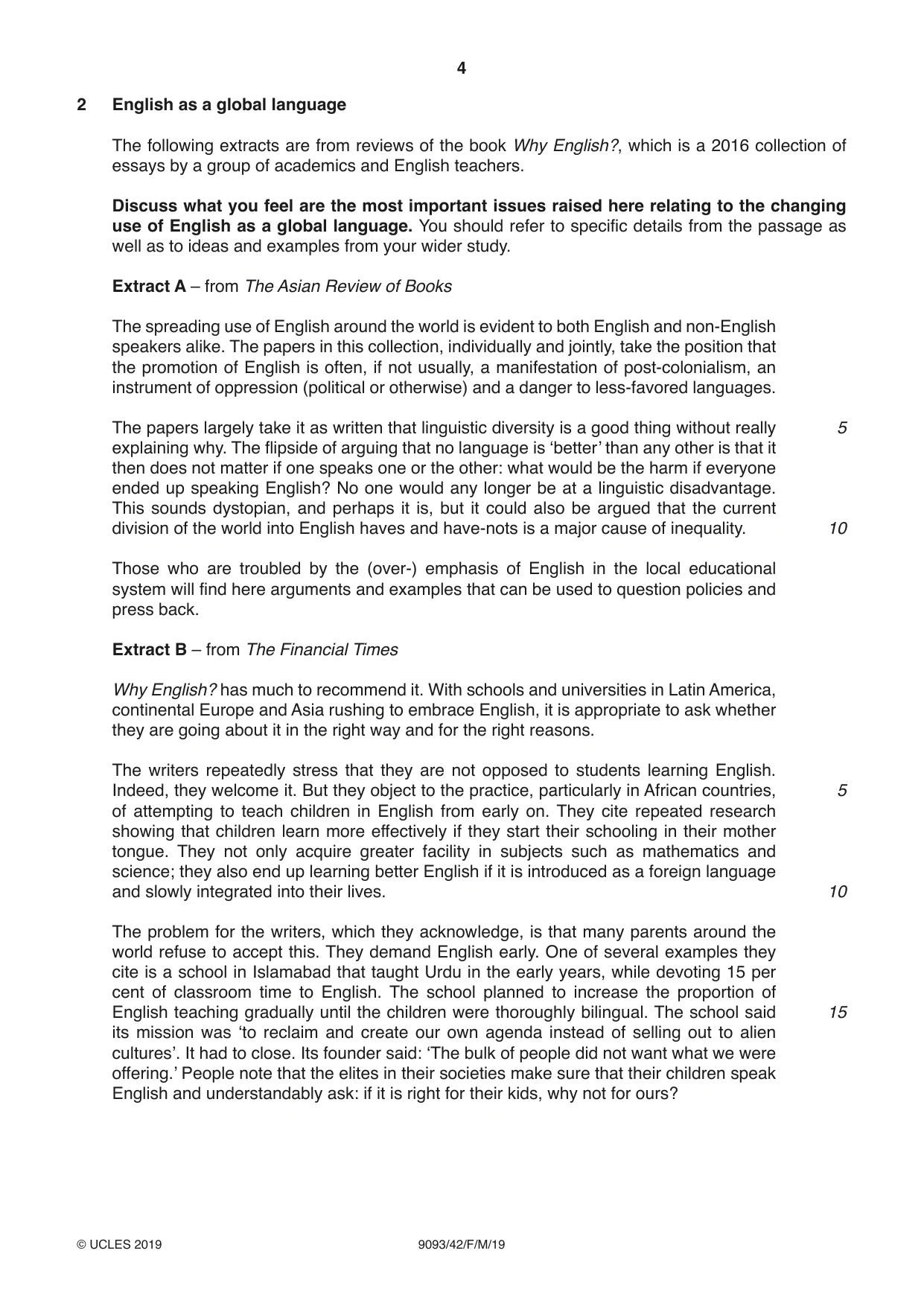 Cambridge A Level English - Language AS and A Level (from 2014) 9093 2019 Feb/March Paper 4 · Variant 2 question paper, page 4 of 8