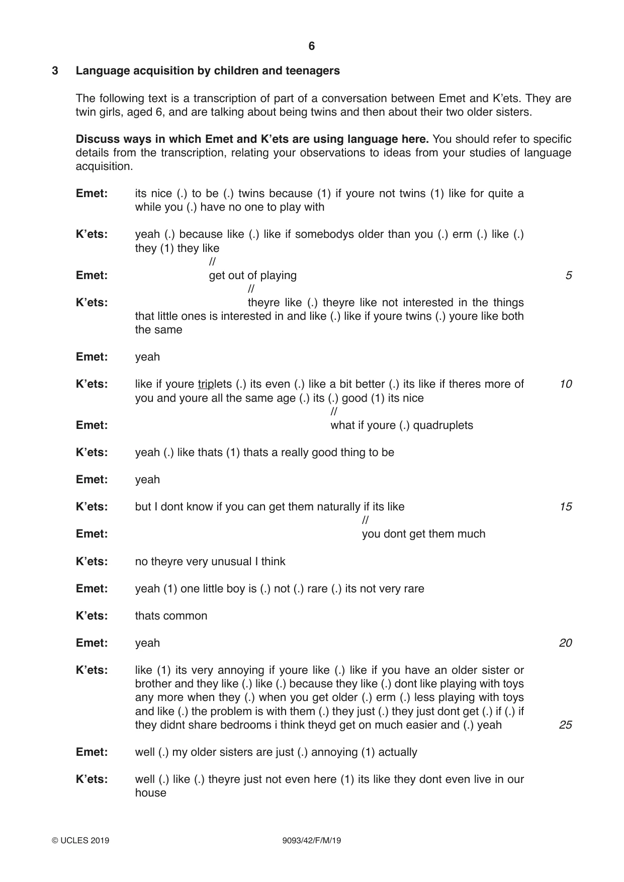 Cambridge A Level English - Language AS and A Level (from 2014) 9093 2019 Feb/March Paper 4 · Variant 2 question paper, page 6 of 8
