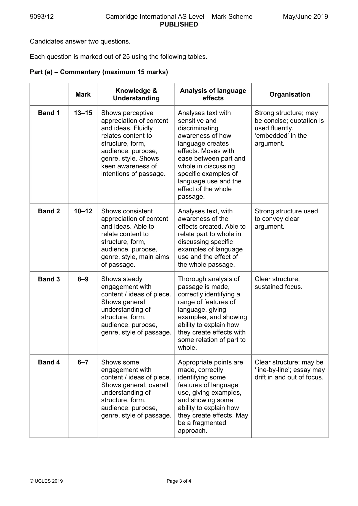 Mark scheme, page 3 of 4