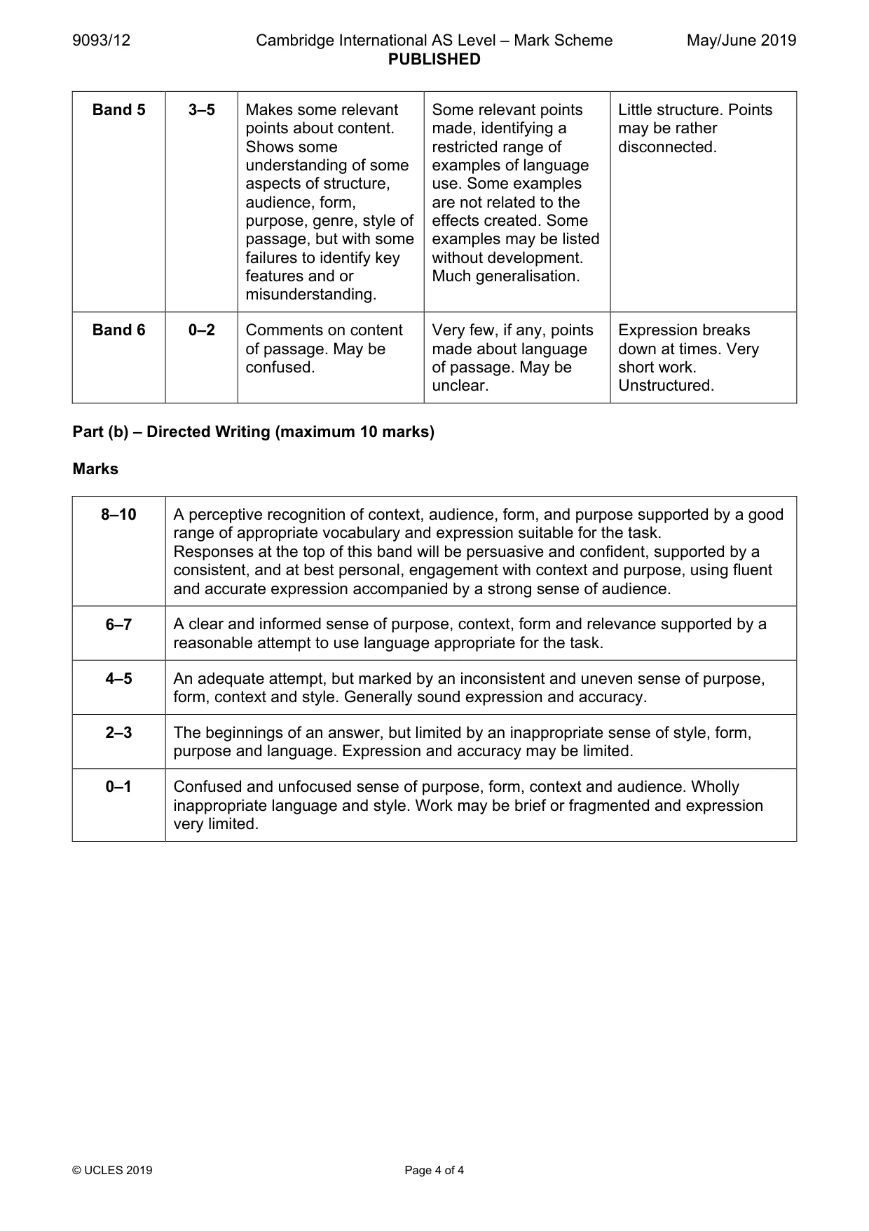 Mark scheme, page 4 of 4