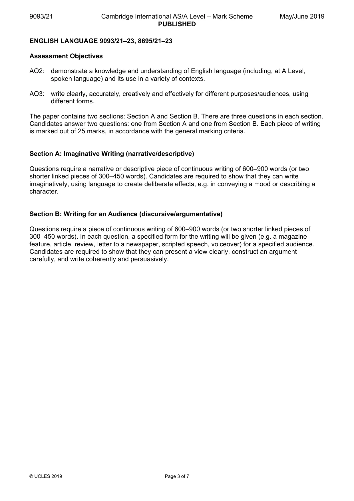 Mark scheme, page 3 of 7