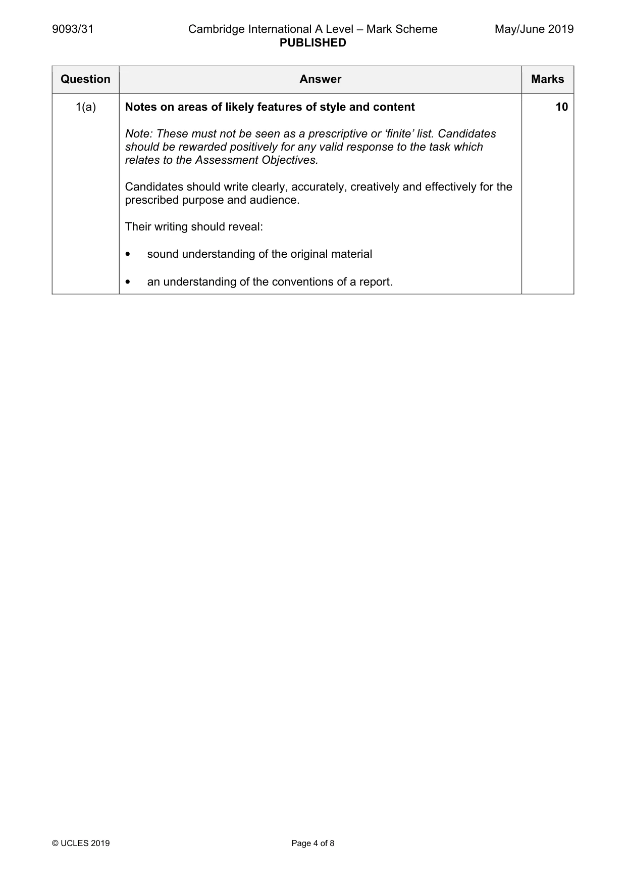 Mark scheme, page 4 of 8