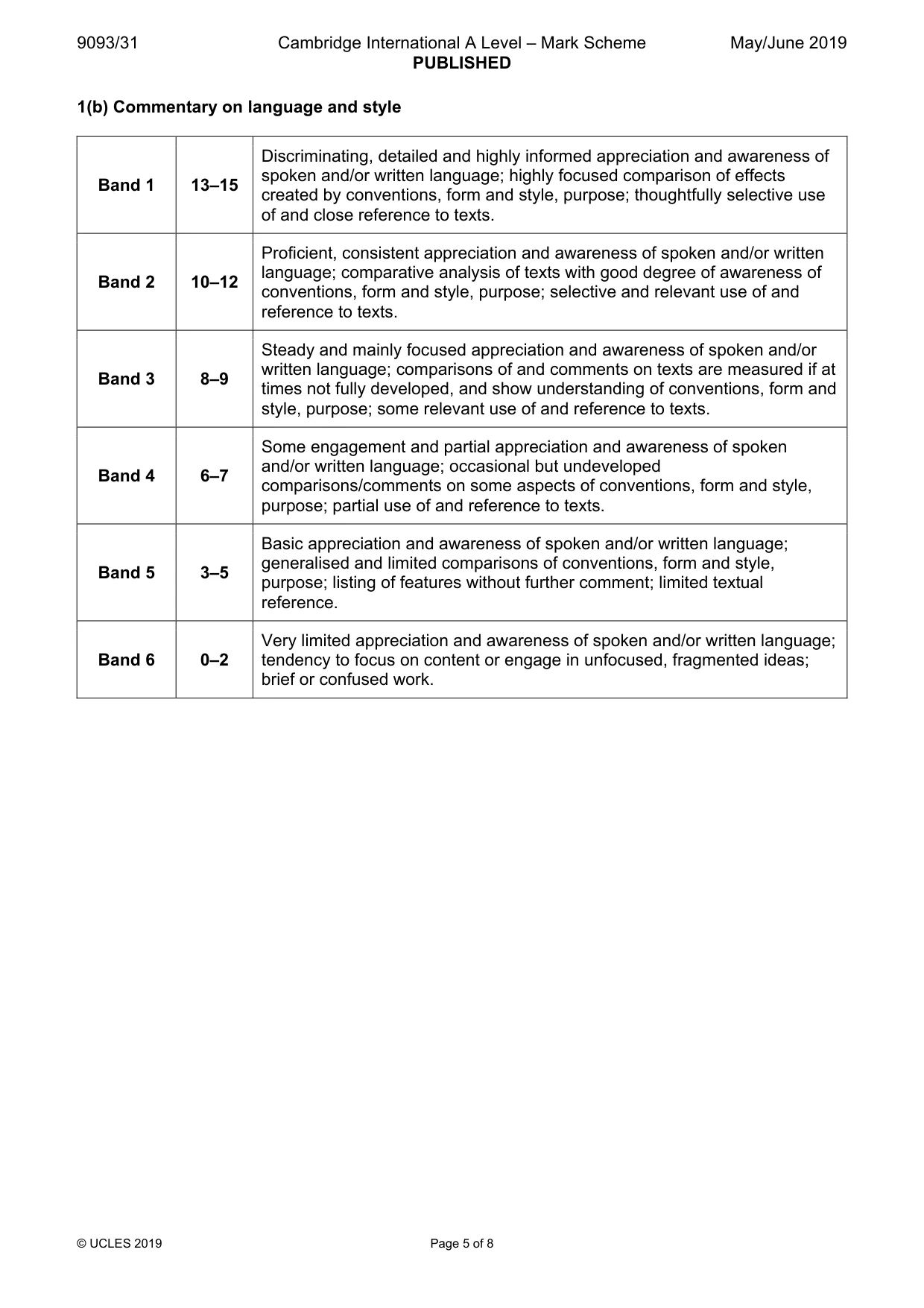 Mark scheme, page 5 of 8