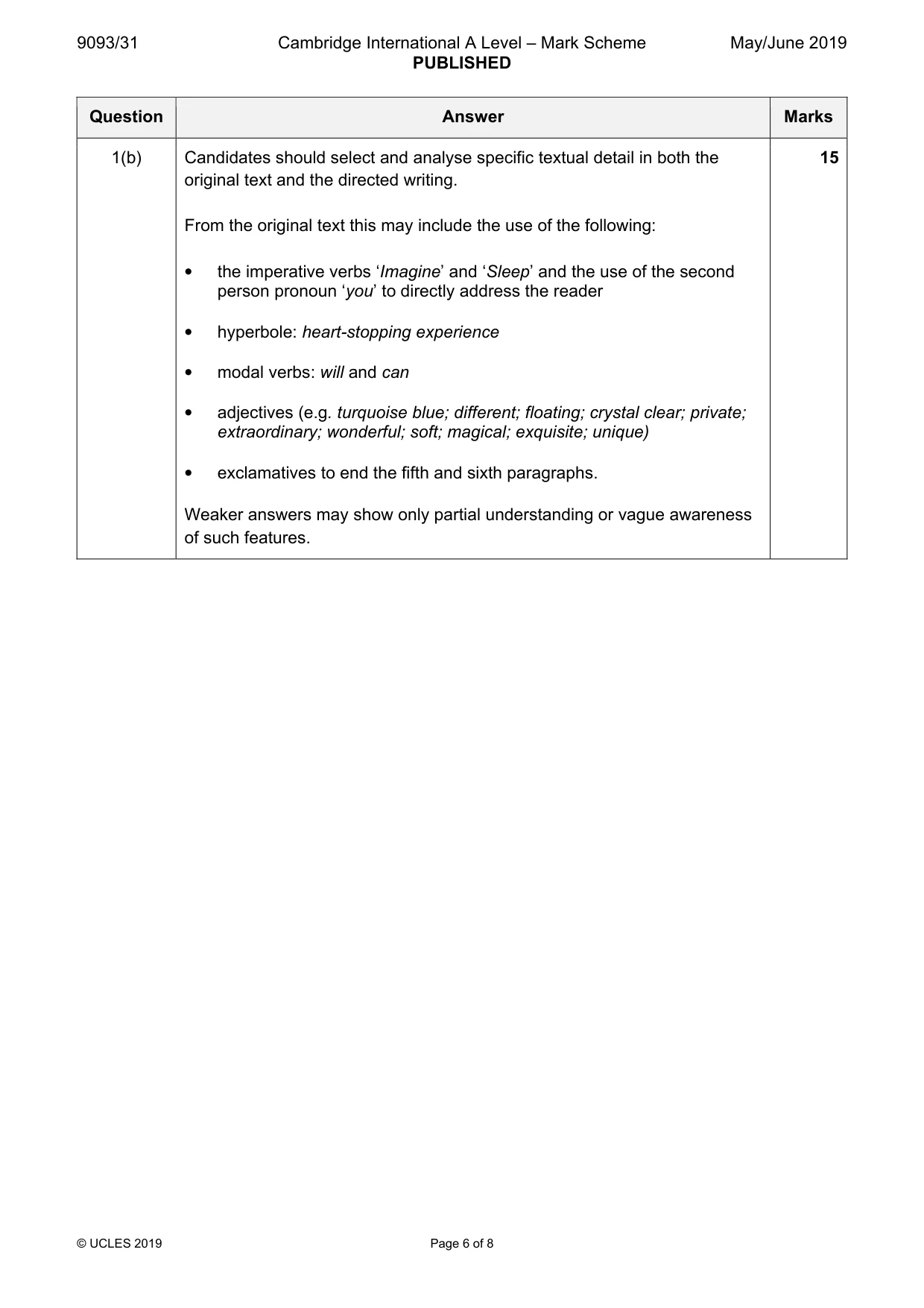 Mark scheme, page 6 of 8