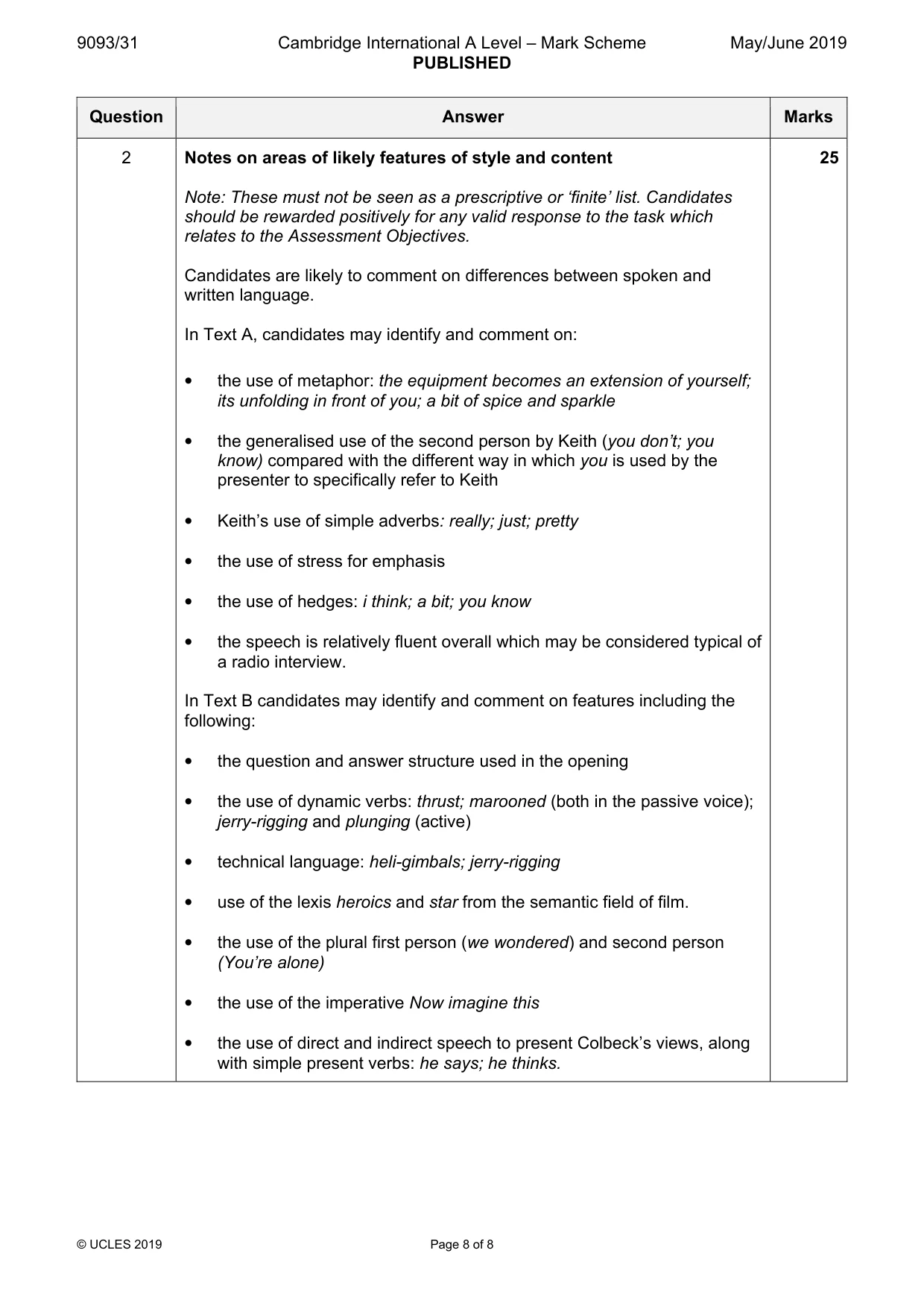 Mark scheme, page 8 of 8