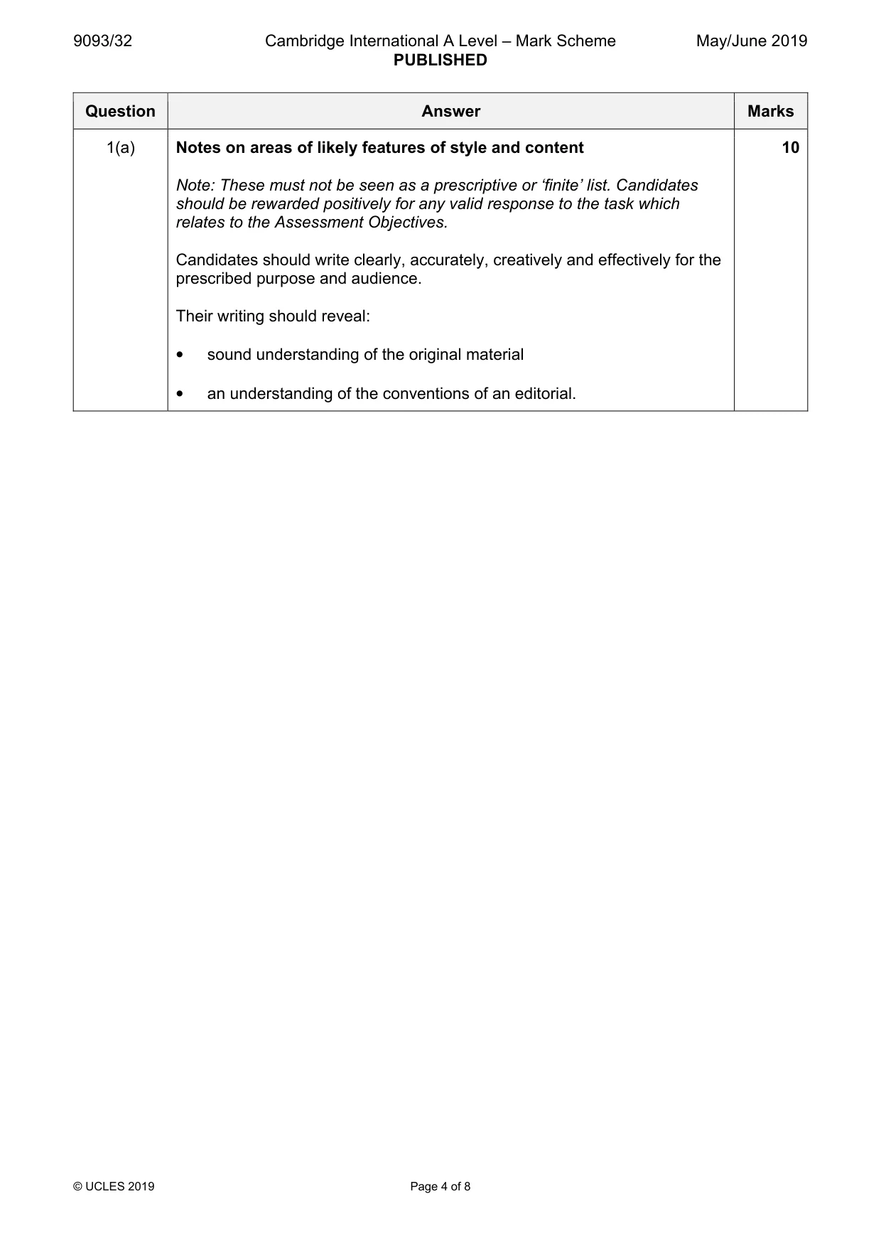 Mark scheme, page 4 of 8