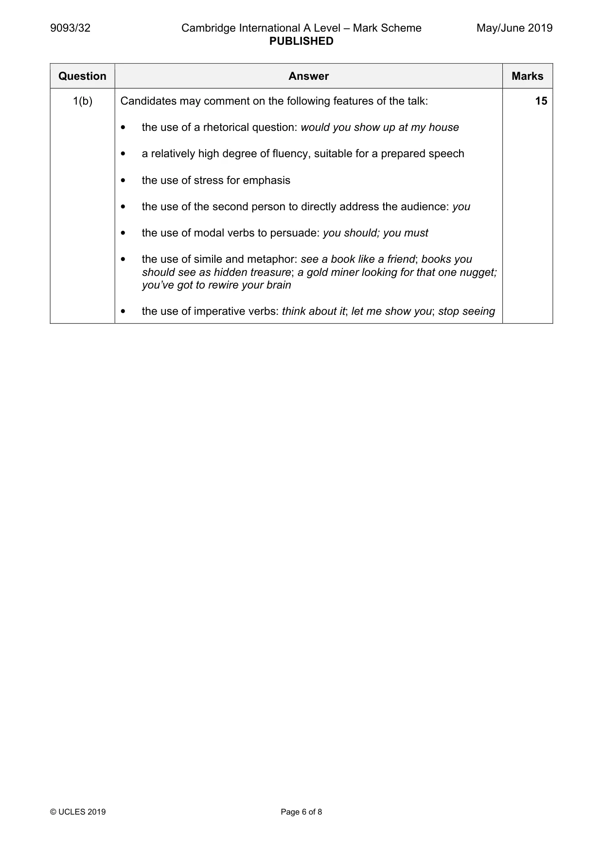 Mark scheme, page 6 of 8