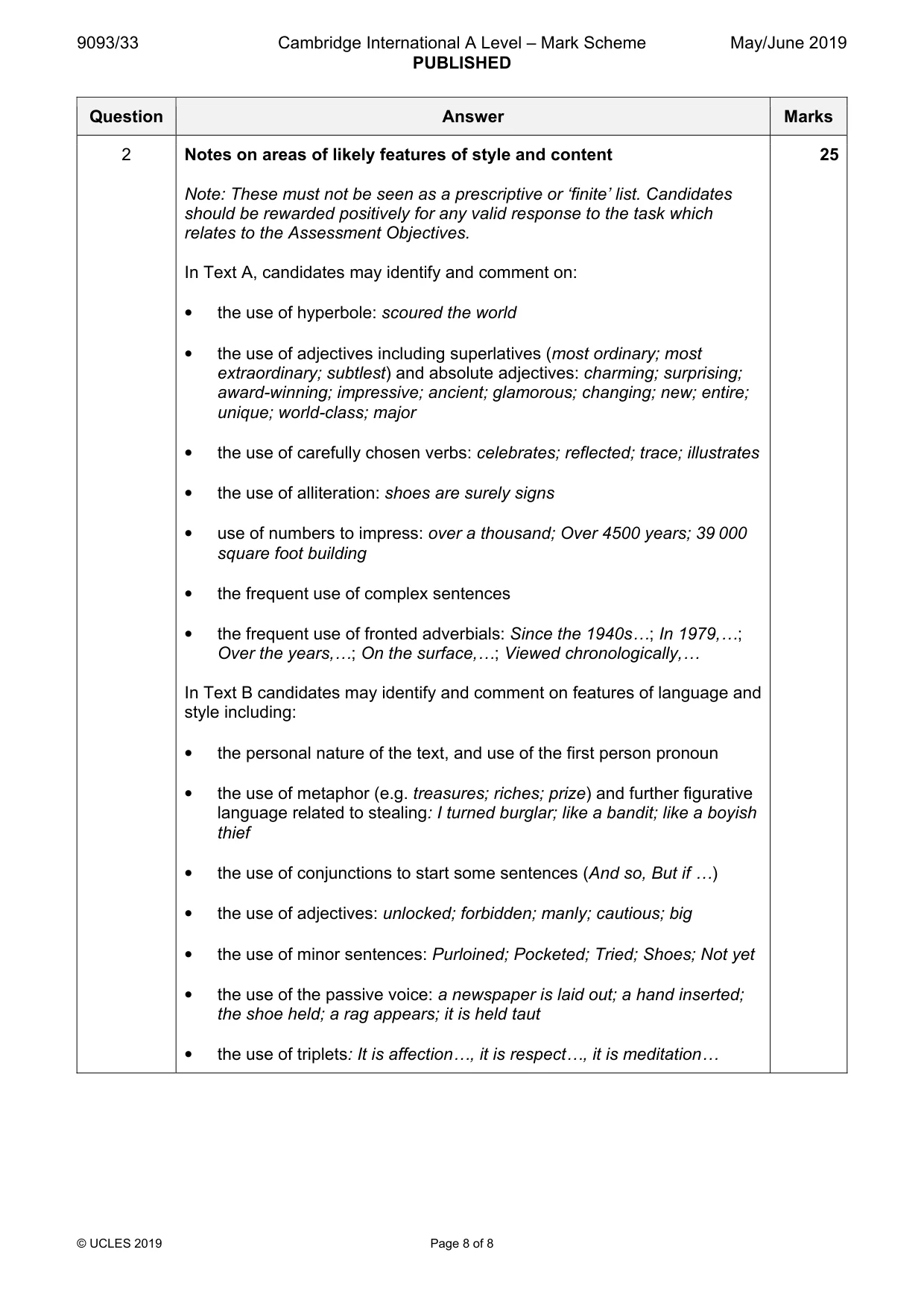 Mark scheme, page 8 of 8
