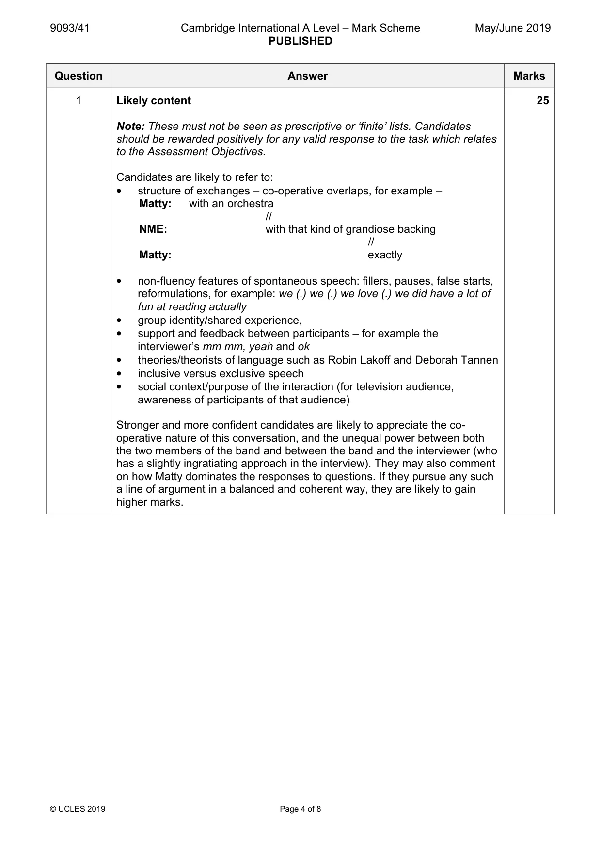 Mark scheme, page 4 of 8