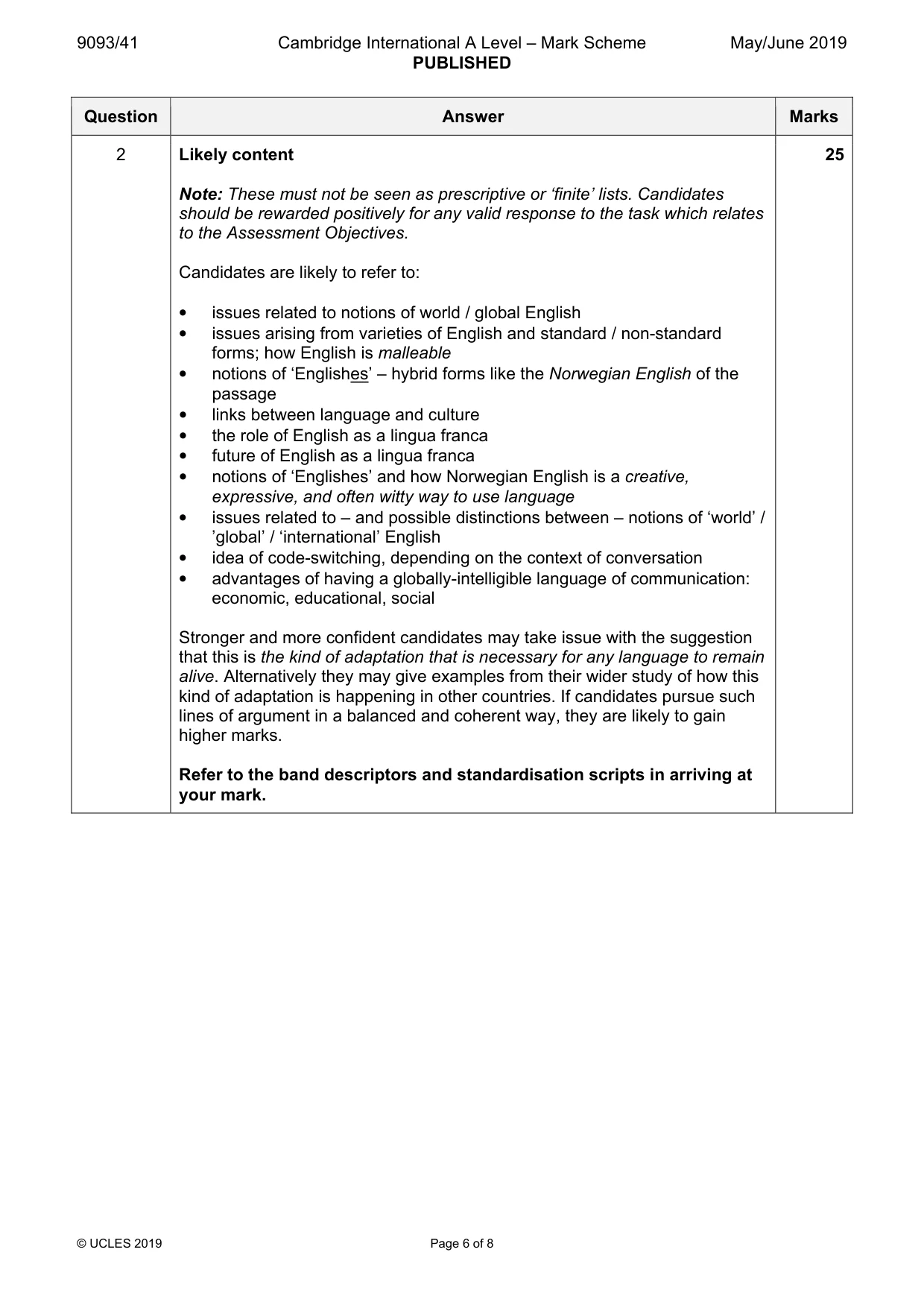 Mark scheme, page 6 of 8