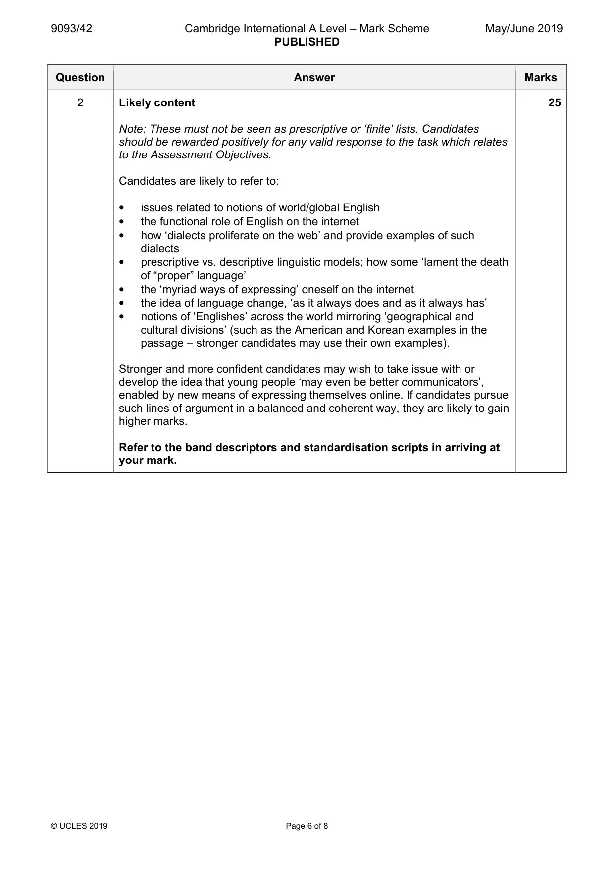 Mark scheme, page 6 of 8