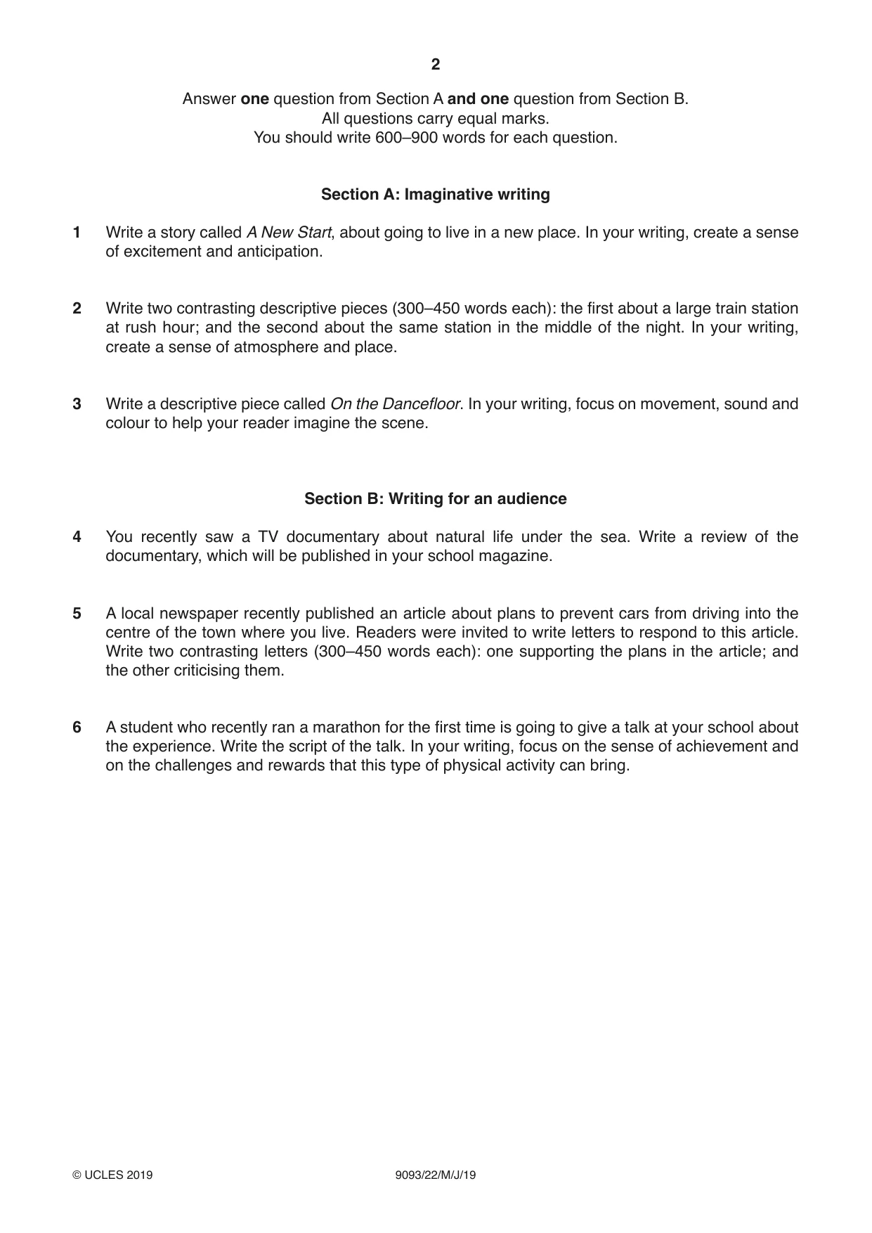 Cambridge A Level English - Language AS and A Level (from 2014) 9093 2019 May/June Paper 2 · Variant 2 question paper, page 2 of 4