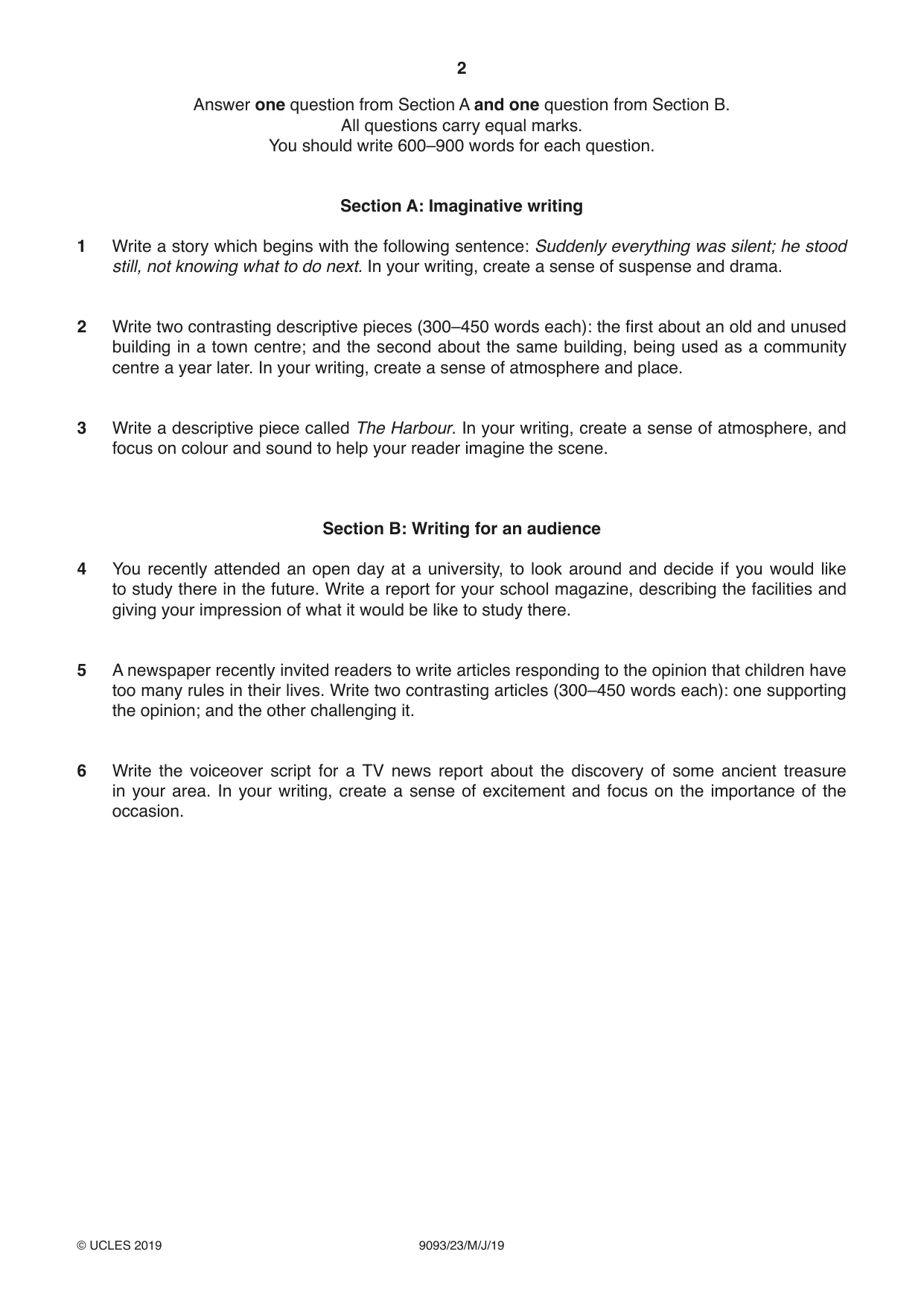 Cambridge A Level English - Language AS and A Level (from 2014) 9093 2019 May/June Paper 2 · Variant 3 question paper, page 2 of 4