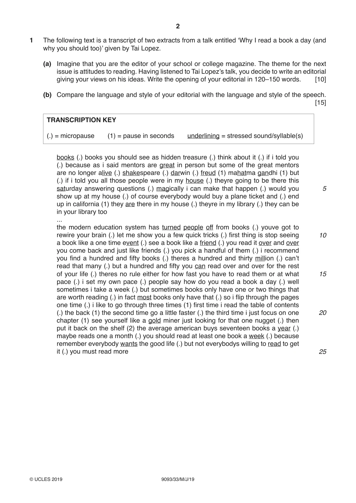 Cambridge A Level English - Language AS and A Level (from 2014) 9093 2019 May/June Paper 3 · Variant 3 question paper, page 2 of 8