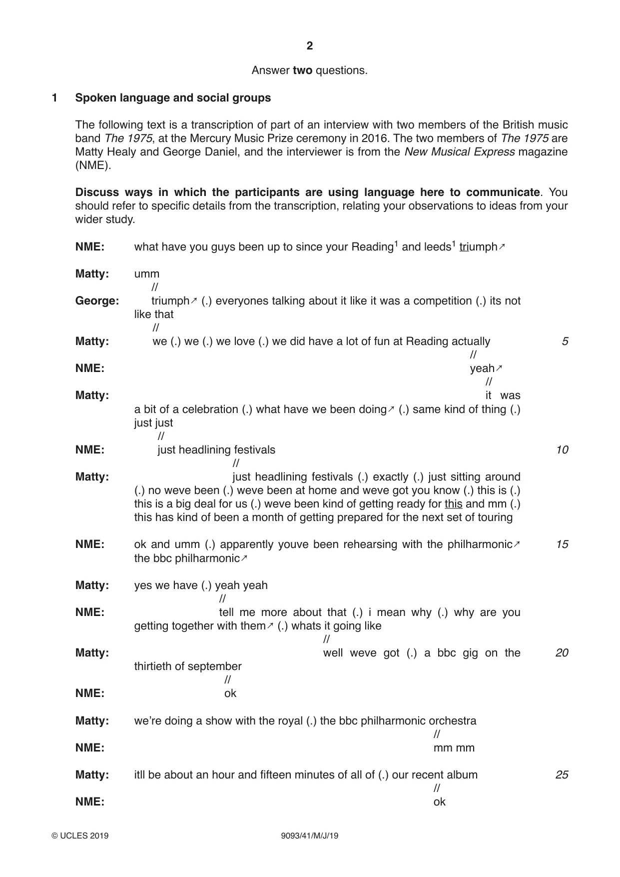 Cambridge A Level English - Language AS and A Level (from 2014) 9093 2019 May/June Paper 4 · Variant 1 question paper, page 2 of 8