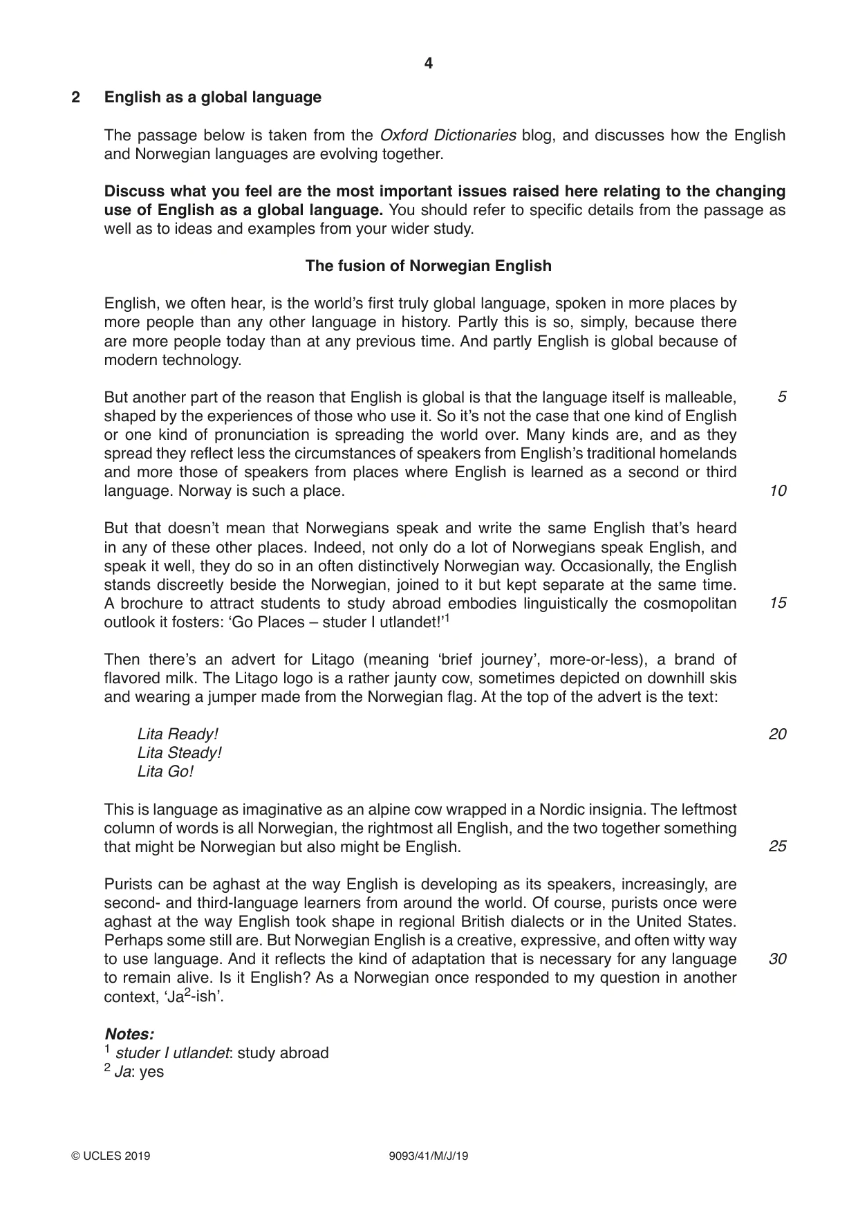 Cambridge A Level English - Language AS and A Level (from 2014) 9093 2019 May/June Paper 4 · Variant 1 question paper, page 4 of 8