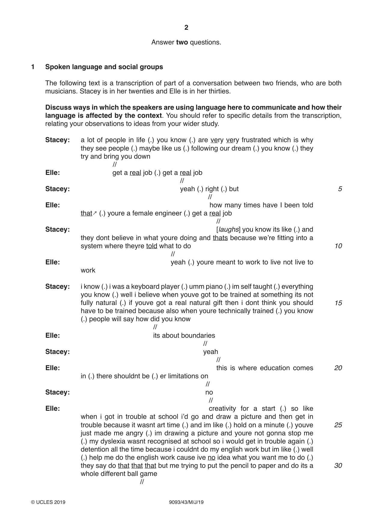 Cambridge A Level English - Language AS and A Level (from 2014) 9093 2019 May/June Paper 4 · Variant 3 question paper, page 2 of 8