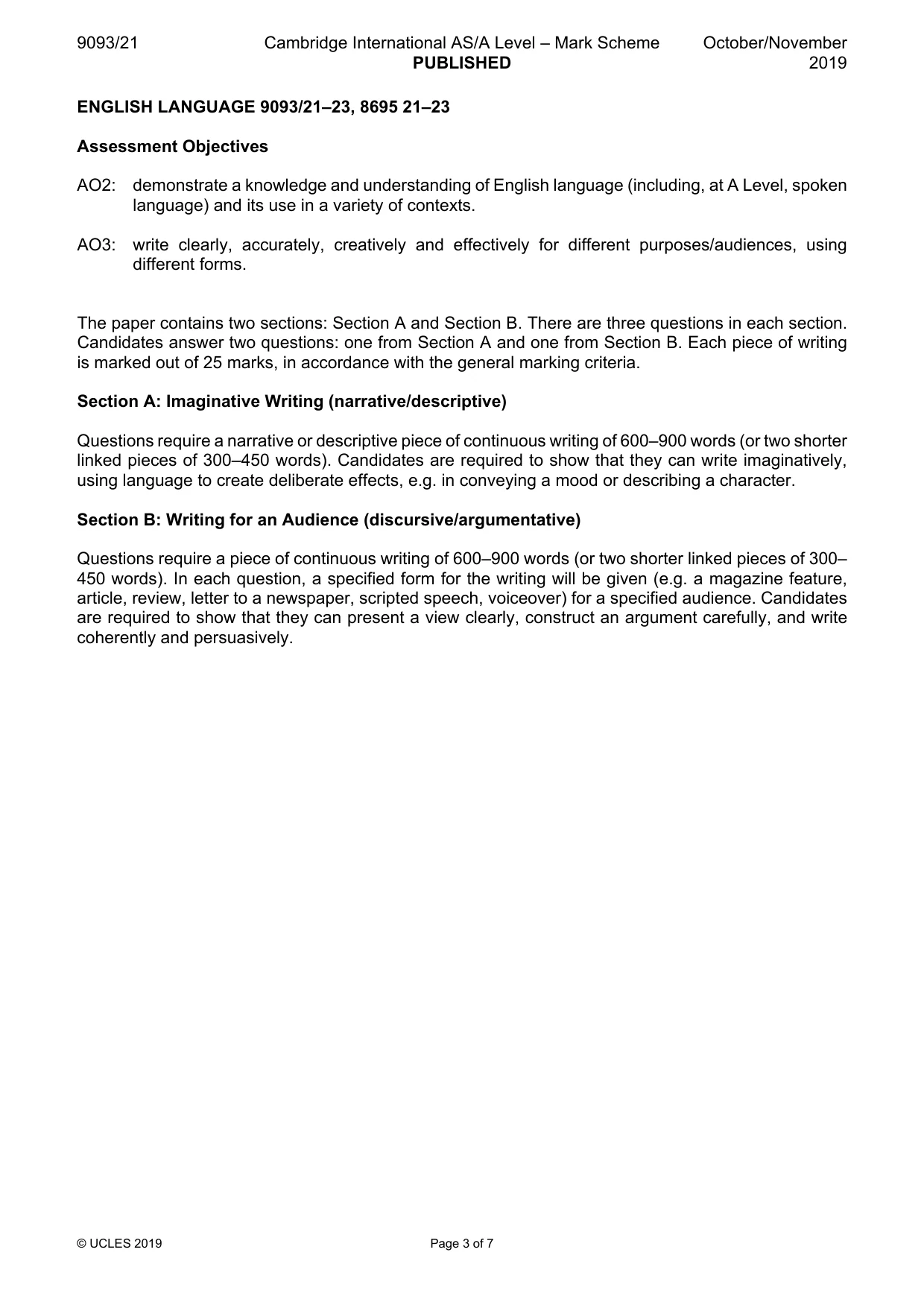 Mark scheme, page 3 of 7
