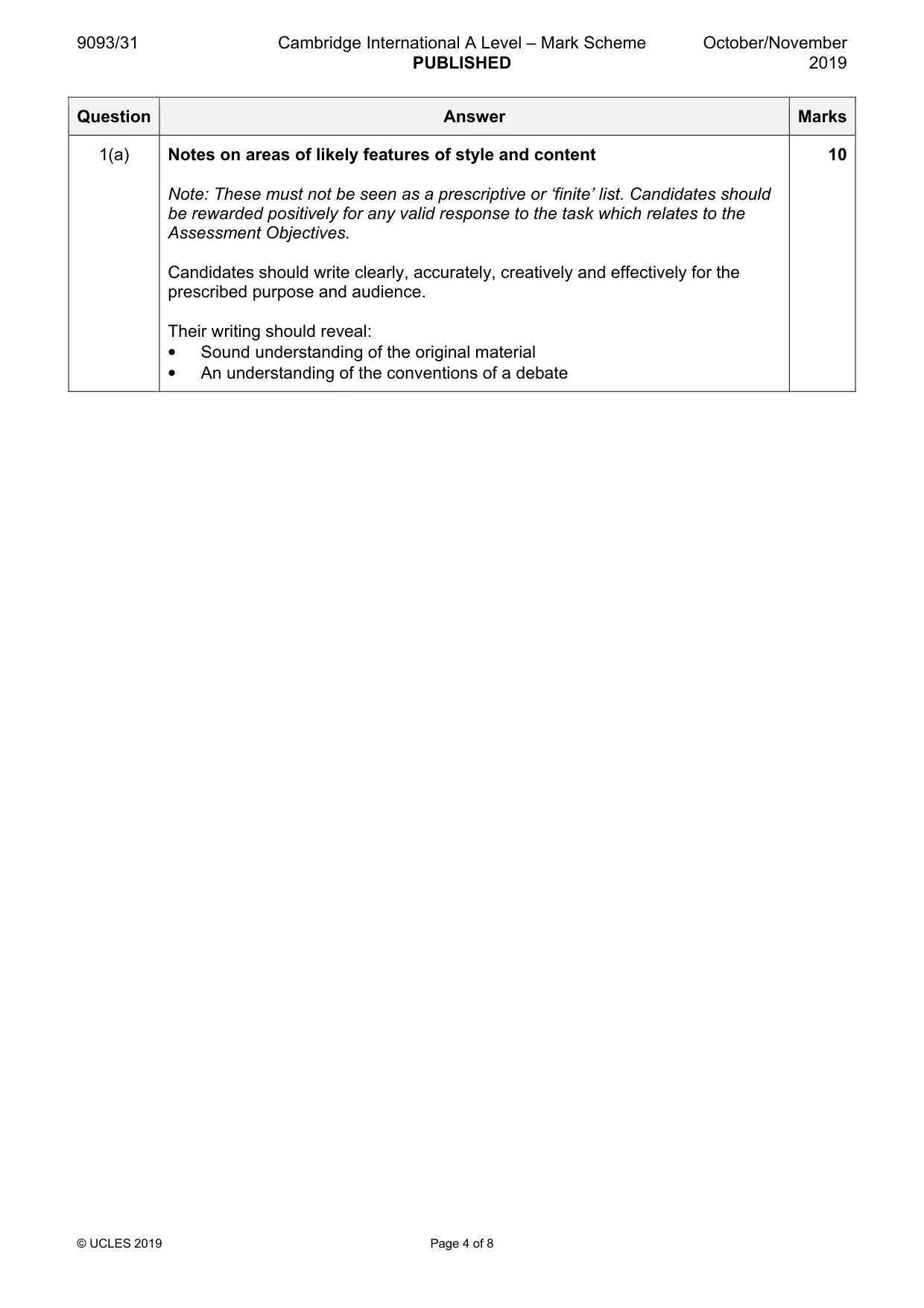 Mark scheme, page 4 of 8