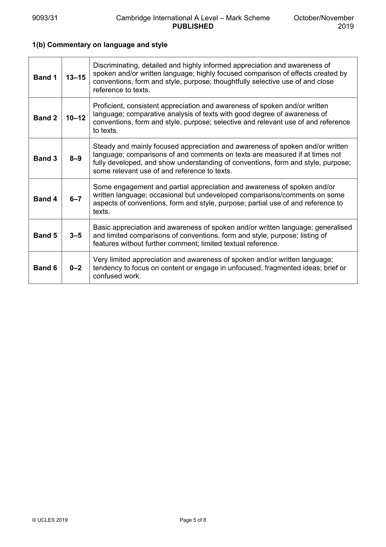 Mark scheme, page 5 of 8